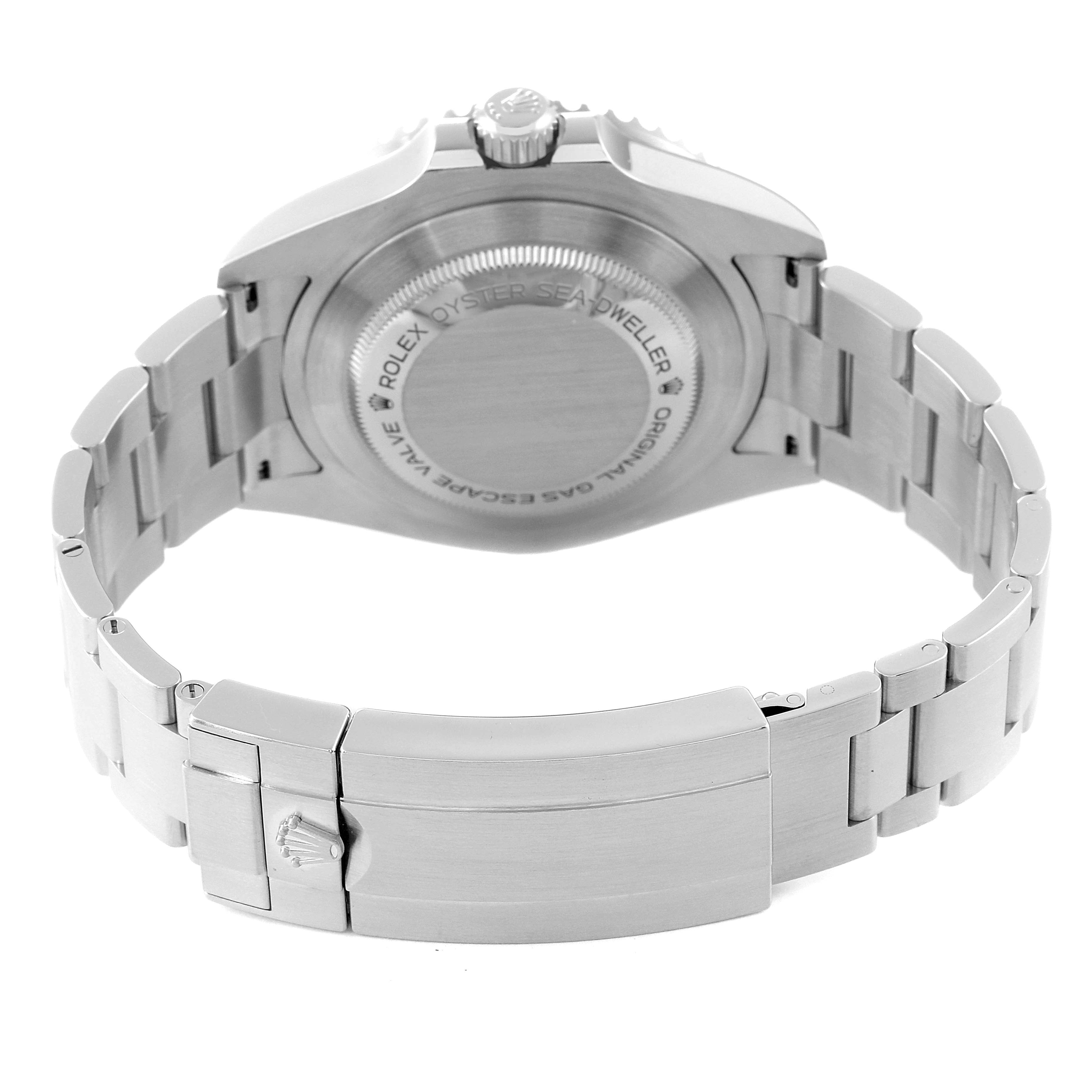 The image shows the back case and bracelet of a Rolex Sea-Dweller 126600 Men's Stainless Steel Black Dial 126600 Men's Stainless Steel Black Dial watch at a slightly elevated rear angle.