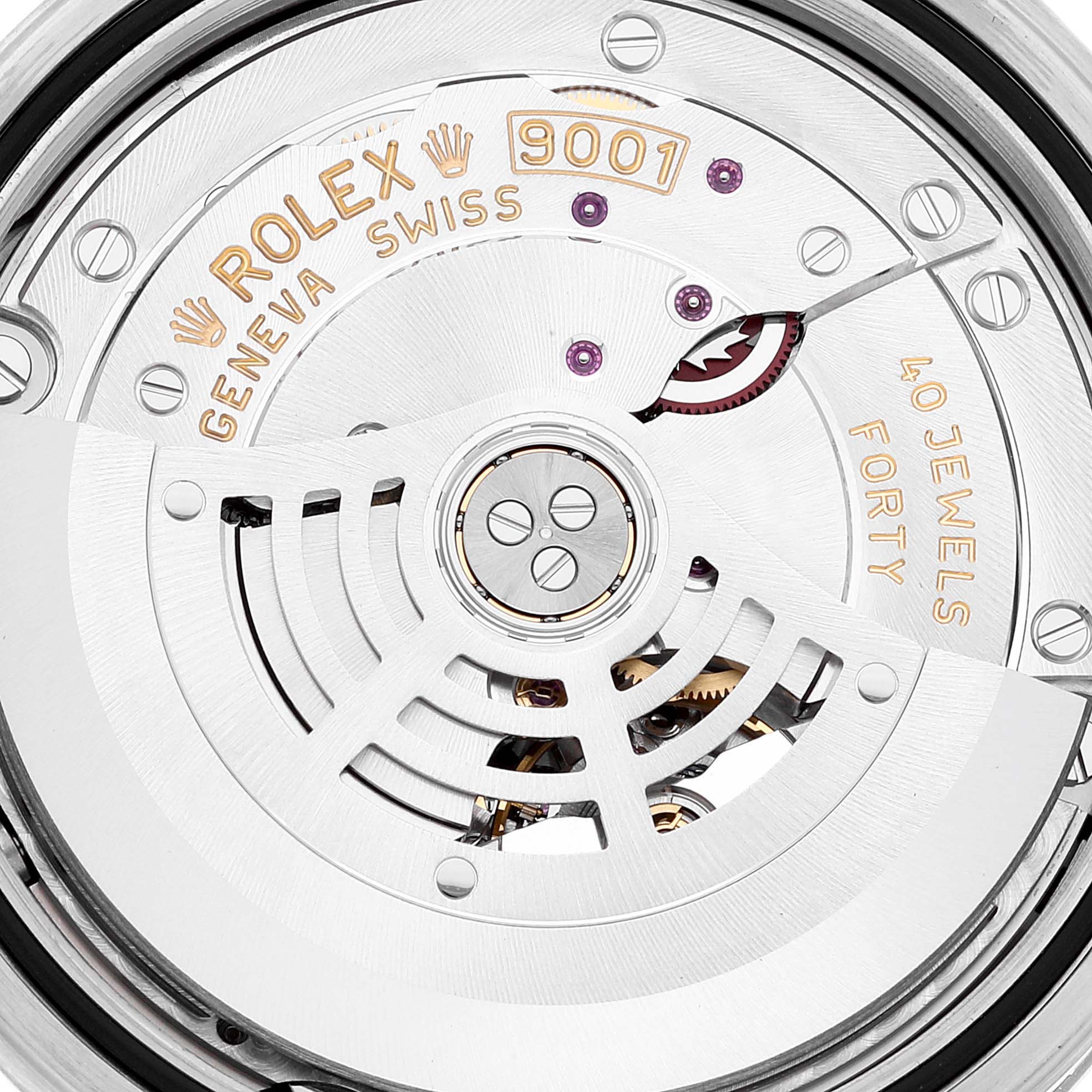 This is a close-up view of the movement mechanism inside a Rolex Sky-Dweller 326934 Men's Stainless Steel White Dial 326934 Men's Stainless Steel White Dial watch, displaying the intricate internal components.
