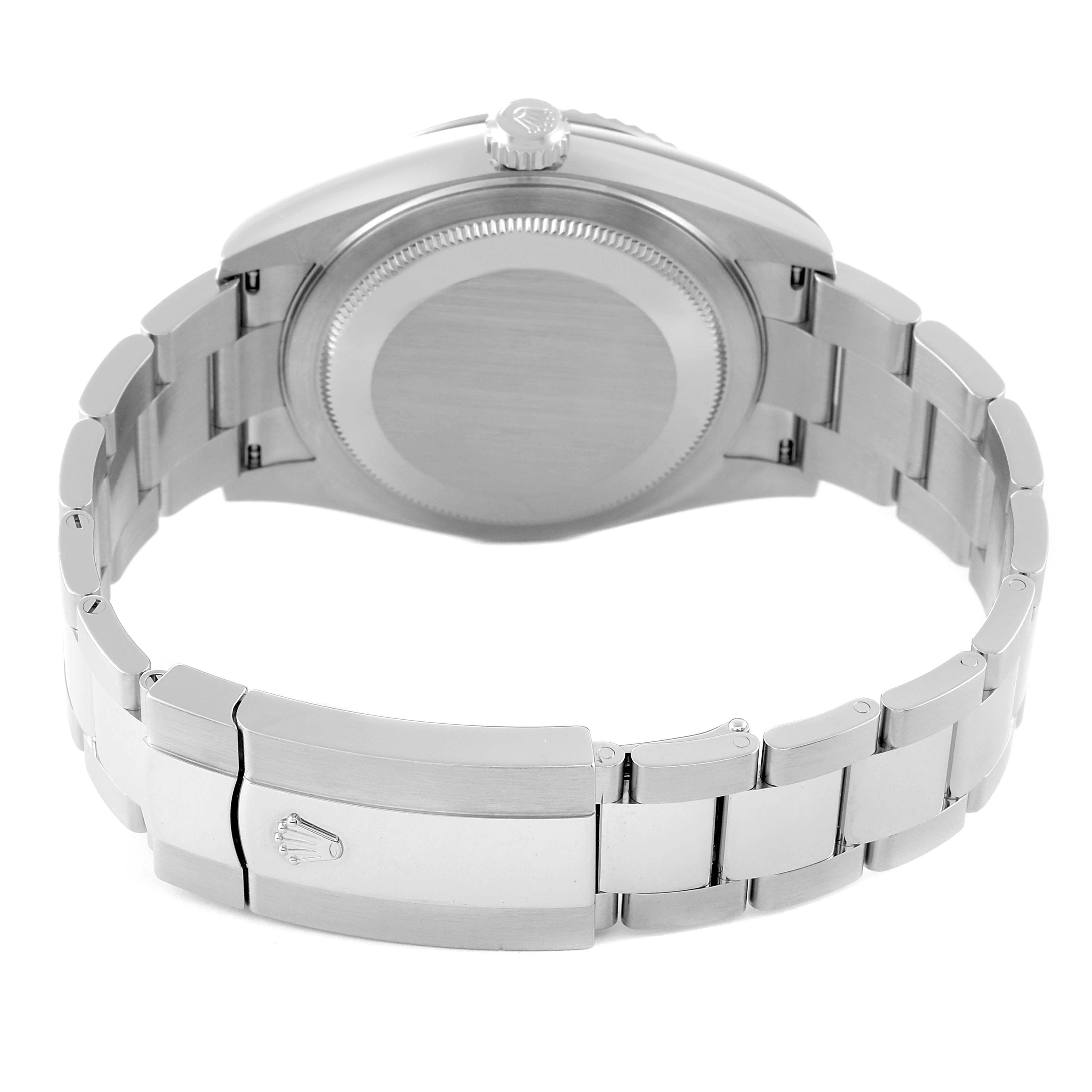 The image shows the back case and bracelet of a Rolex Sky-Dweller 326934 Men's Stainless Steel White Dial 326934 Men's Stainless Steel White Dial watch.