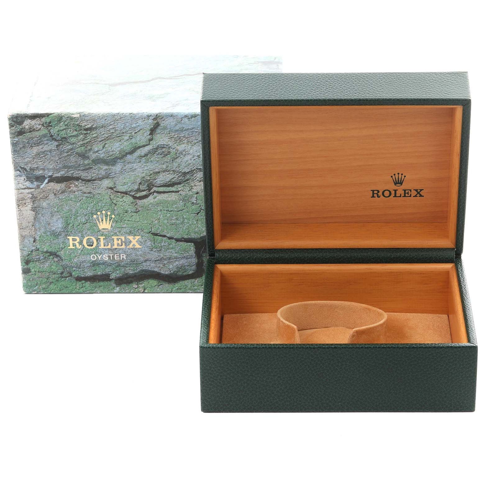 The image shows the open box for a Rolex Submariner 16610 T Men's Stainless Steel Black Dial 16610 T Men's Stainless Steel Black Dial watch, revealing its interior design and exterior packaging.