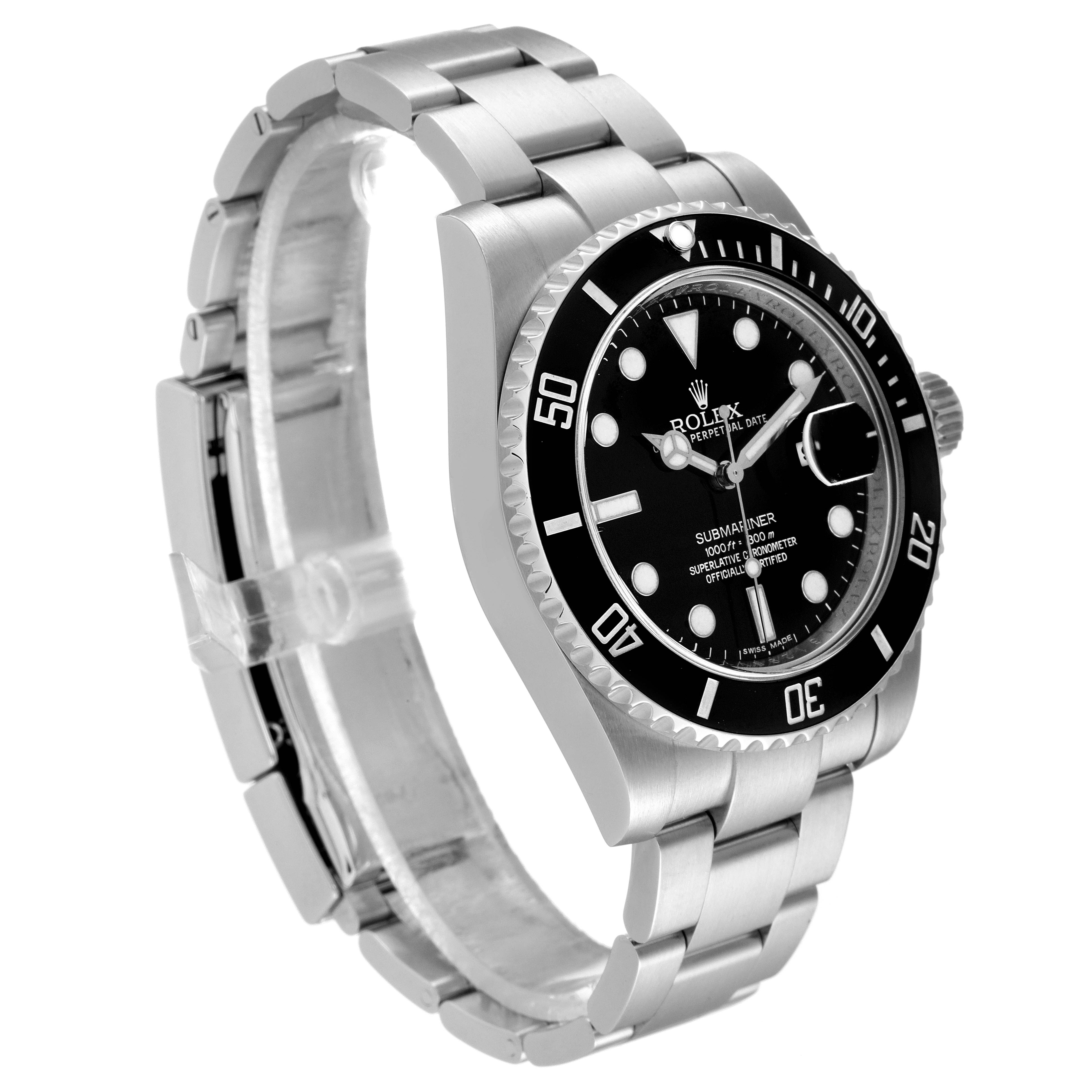 The image shows a Rolex Submariner 116610 Men
s Stainless Steel Black Dial 116610 Men
s Stainless Steel Black Dial watch at a slight side angle, highlighting its bezel, dial, bracelet, and crown.