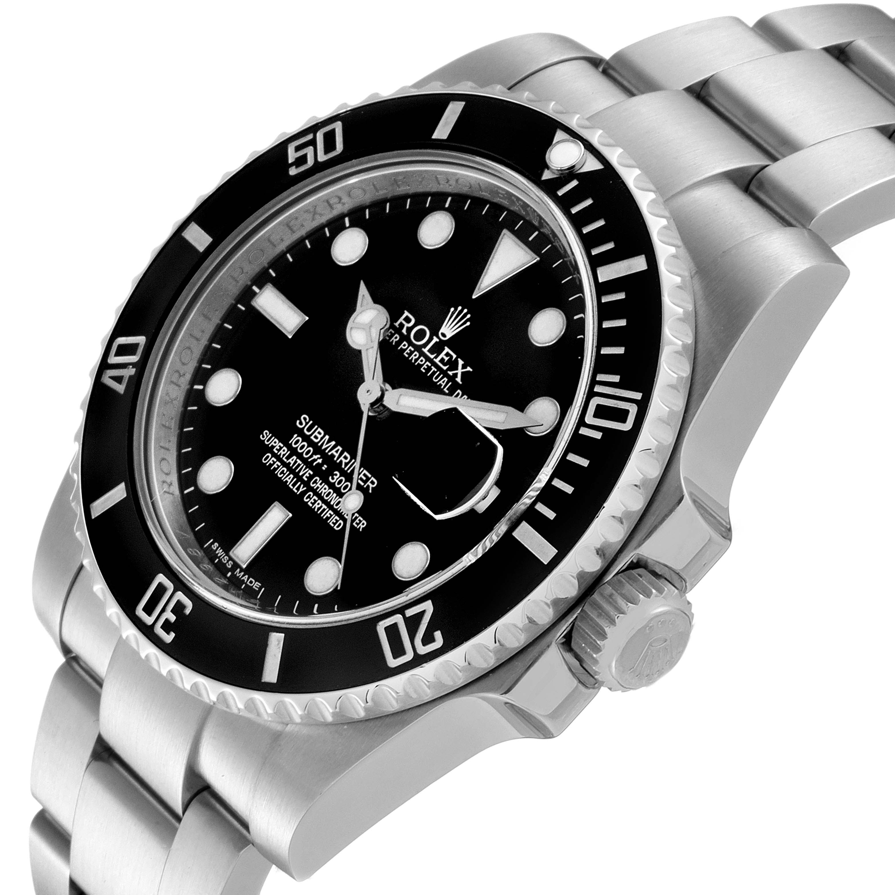 The image shows a side view of the Rolex Submariner 116610 Men
s Stainless Steel Black Dial 116610 Men
s Stainless Steel Black Dial model, highlighting its stainless steel case, bezel, crown, and part of the bracelet.