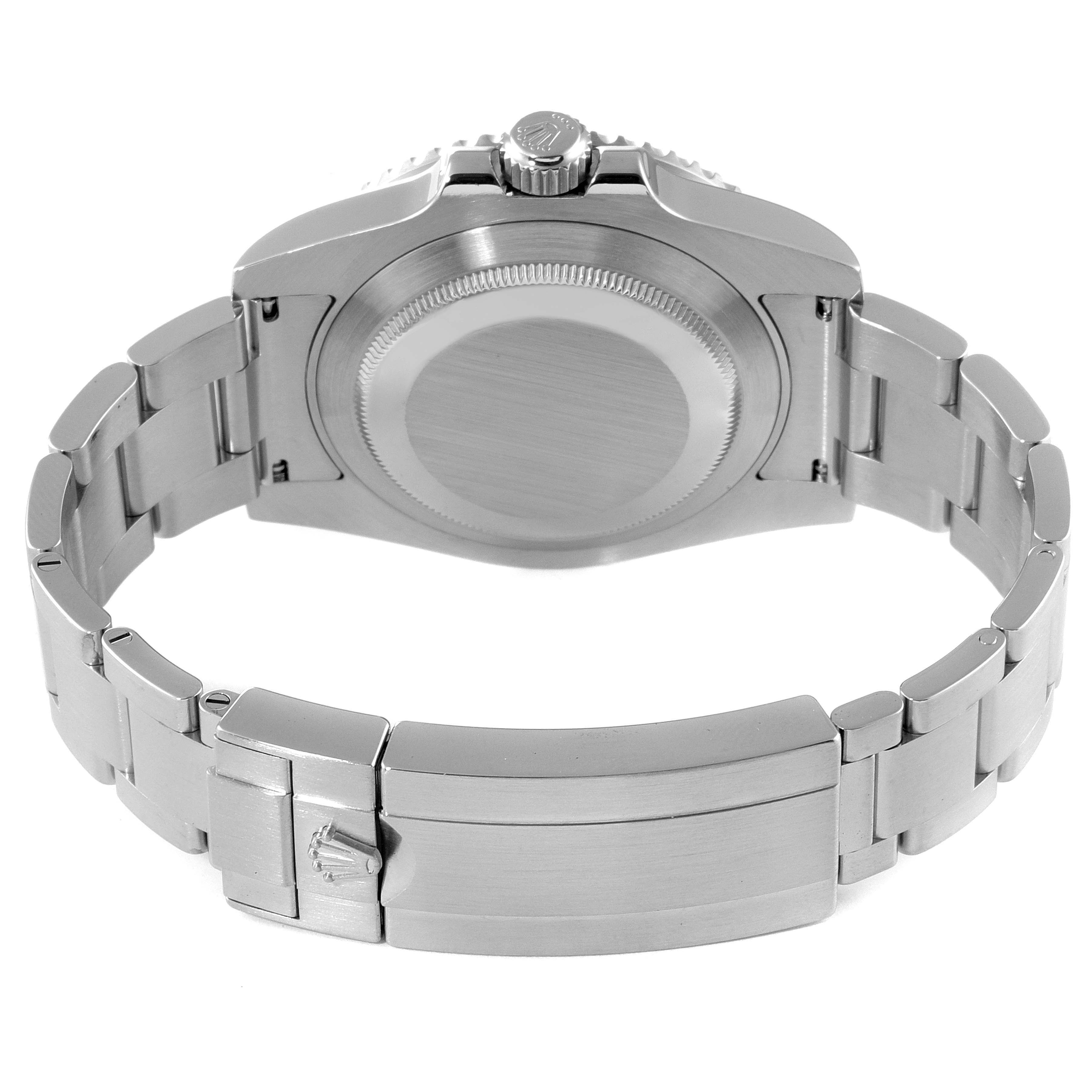 This image shows the back of a Rolex Submariner 116610 Men
s Stainless Steel Black Dial 116610 Men
s Stainless Steel Black Dial watch, featuring its case back, bracelet, and clasp.