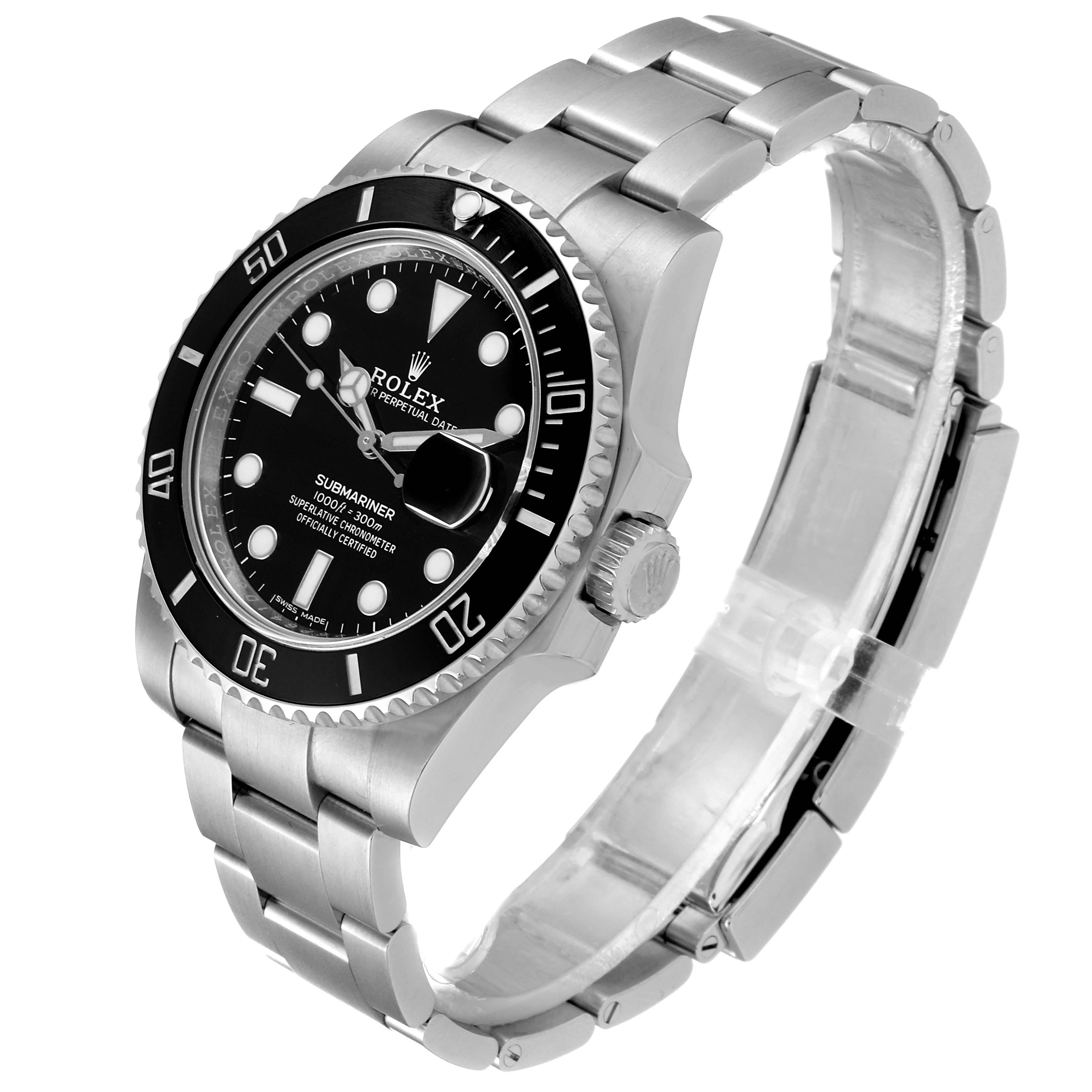 The Rolex Submariner 116610LN Men
s Stainless Steel Black Dial 116610LN Men
s Stainless Steel Black Dial watch is shown at an angled perspective, displaying the dial, bezel, bracelet band, and crown.