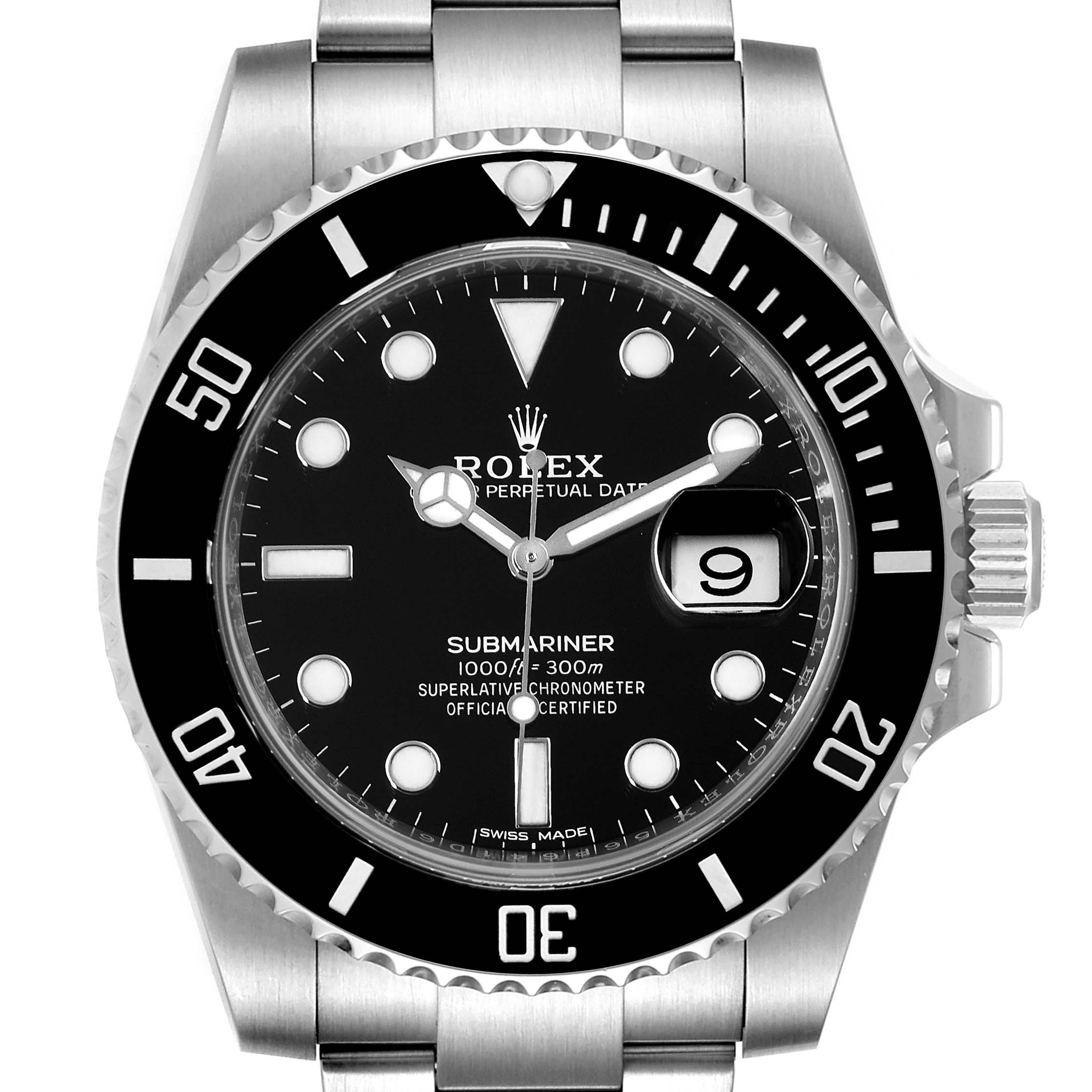 The Rolex Submariner 116610LN Men
s Stainless Steel Black Dial 116610LN Men
s Stainless Steel Black Dial watch is shown from a front angle, highlighting the black dial, bezel, and part of the bracelet.