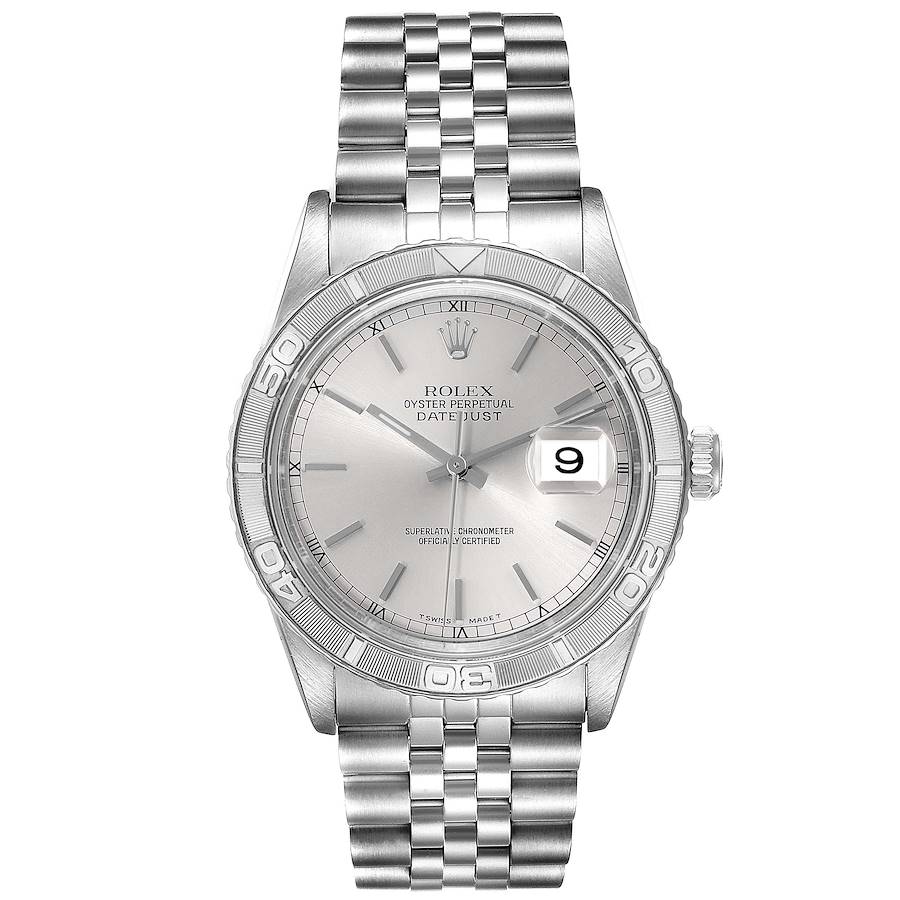 Rolex Turnograph Datejust Steel White Gold Silver Dial Mens Watch