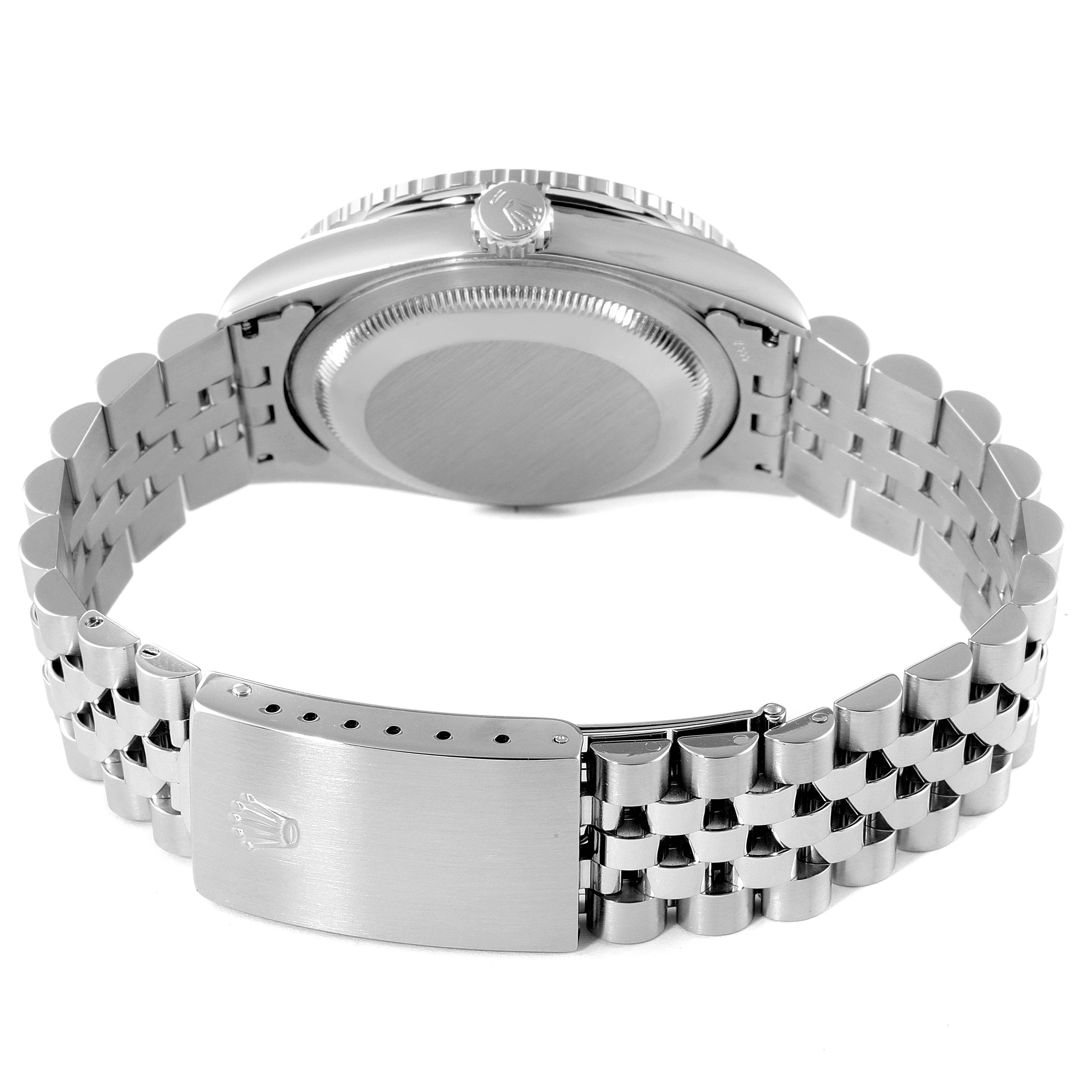 The image shows the back view of a Rolex Turn-o-Graph 16264 Men
s Stainless Steel Silver Dial 16264 Men
s Stainless Steel Silver Dial watch, highlighting the case back, bracelet, and clasp.