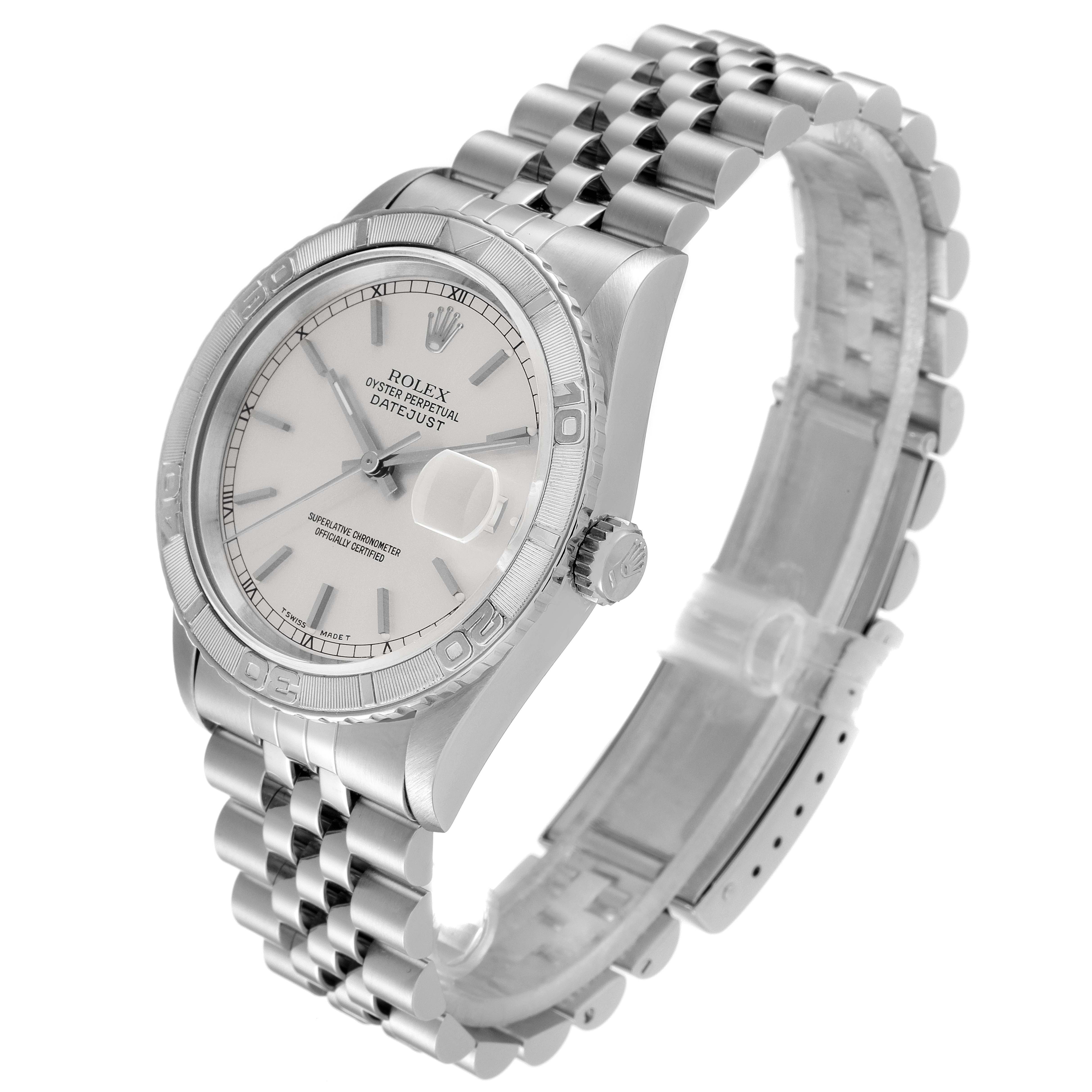 The image shows a side and front angle view of the Rolex Turn-o-Graph 16264 Men
s Stainless Steel Silver Dial 16264 Men
s Stainless Steel Silver Dial watch, clearly displaying the bracelet, dial, and bezel.