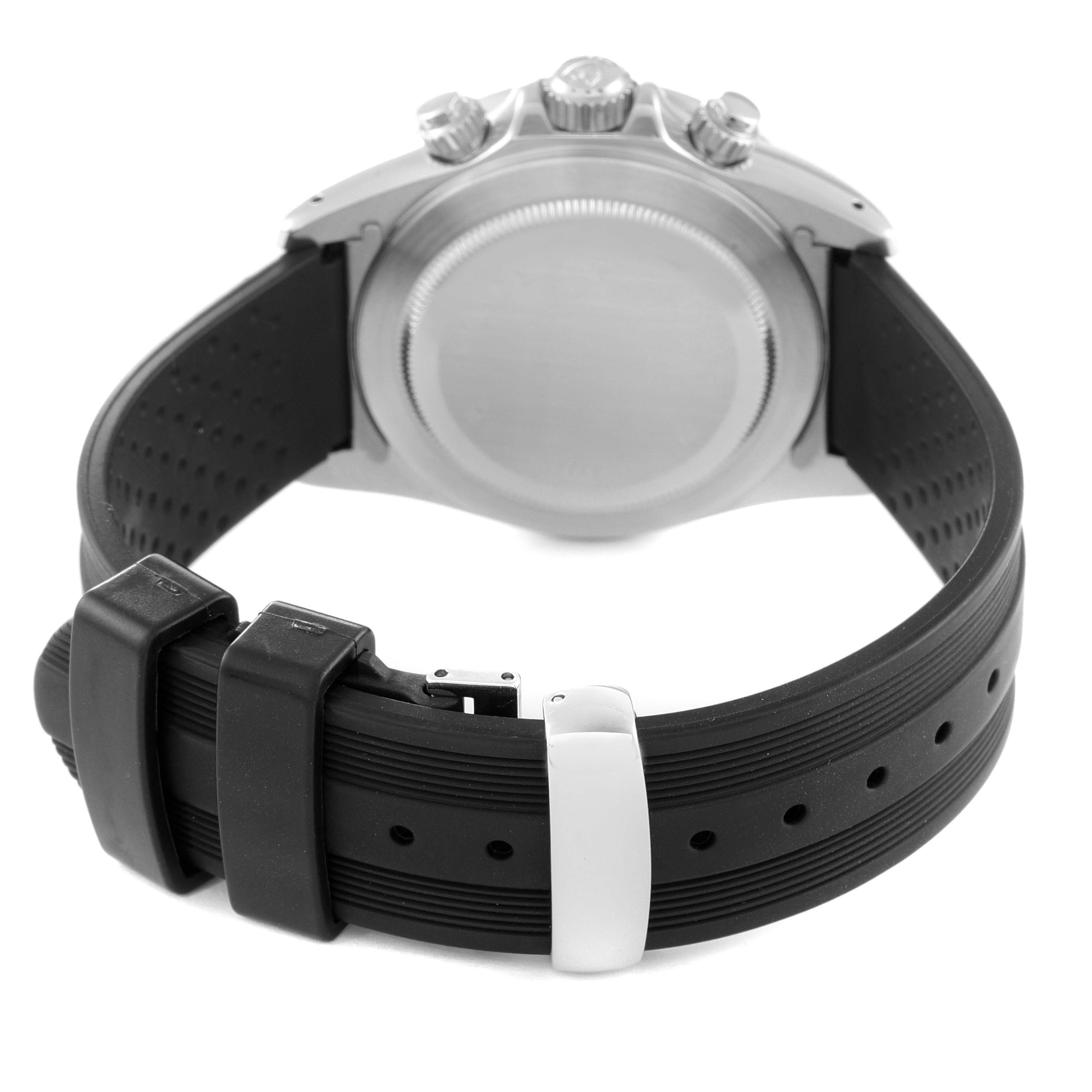 The image shows the back case, crown, pushers, and rubber strap of a Tudor Prince model watch.