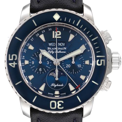 Photo of Blancpain Fifty Fathoms Flyback Moonphase Mens Watch 5066f-1140-52b Box Card