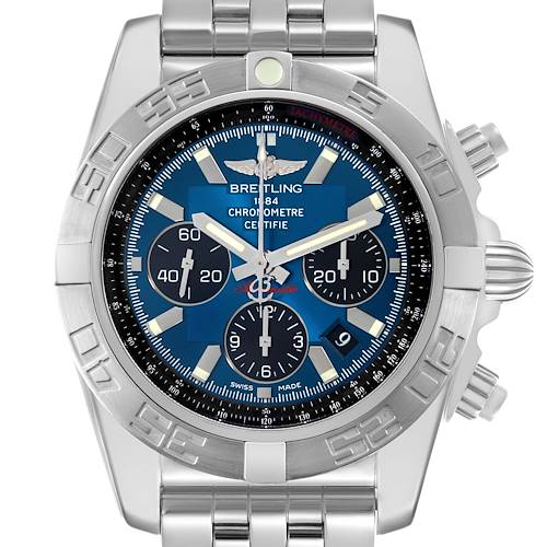 Photo of Breitling Chronomat 01 Blue Dial Steel Mens Watch AB0110 Box Card