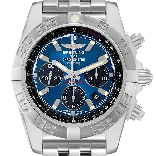 Photo of Breitling Chronomat 01 Blue Dial Steel Mens Watch AB0110 Box Card