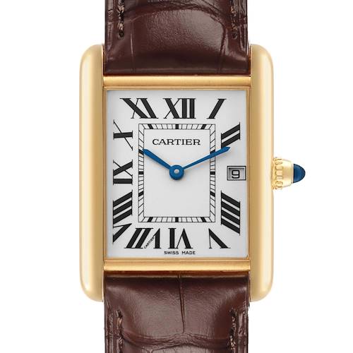 Photo of Cartier Tank Louis Yellow Gold Brown Leather Mens Watch W1529756 Papers