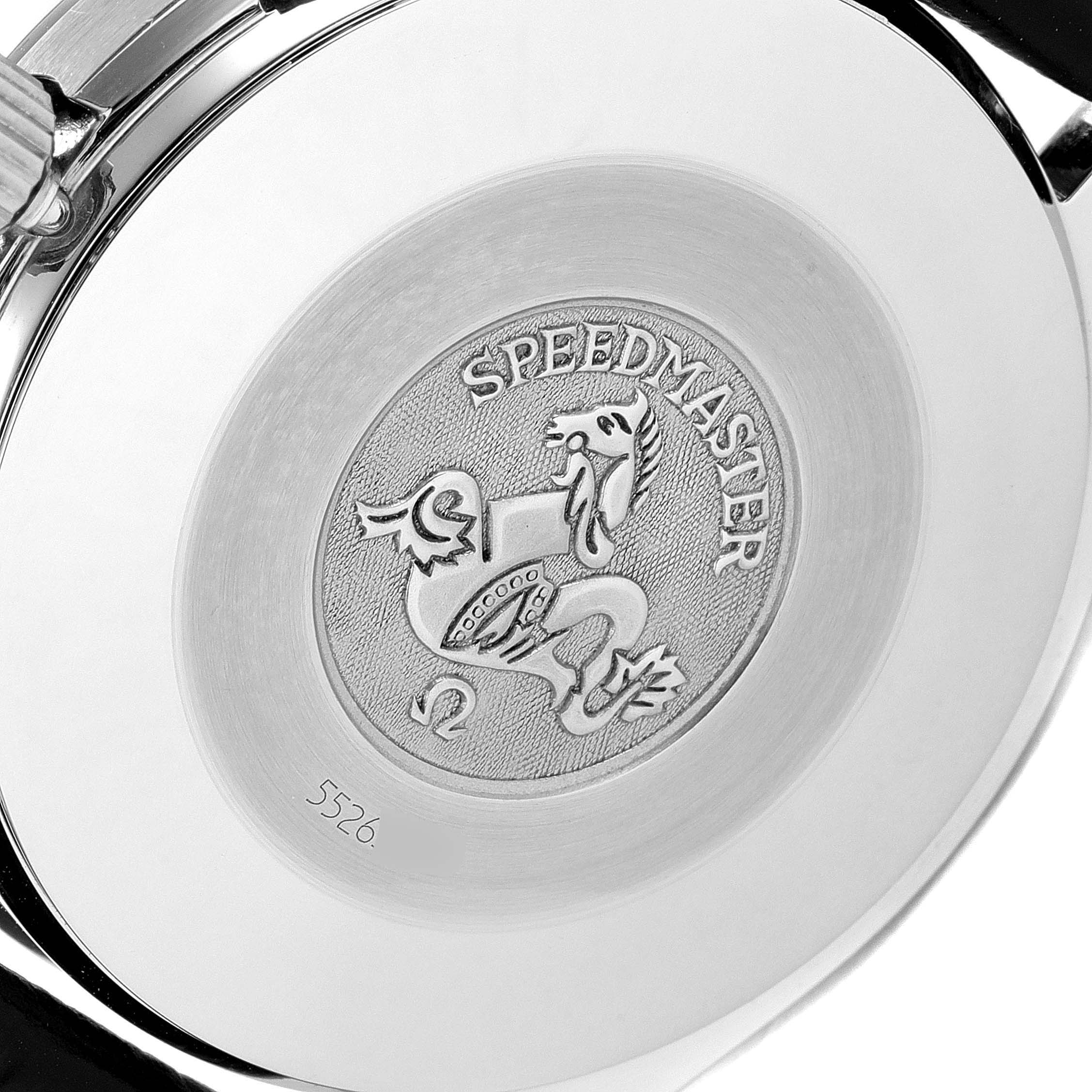 The image shows the case back of the Omega 3810.80.00 Men
s Stainless Steel Yellow Dial 3810.80.00 Men
s Stainless Steel Yellow Dial Speedmaster Schumacher Yellow Dial Automatic Watch 3810.12.00.