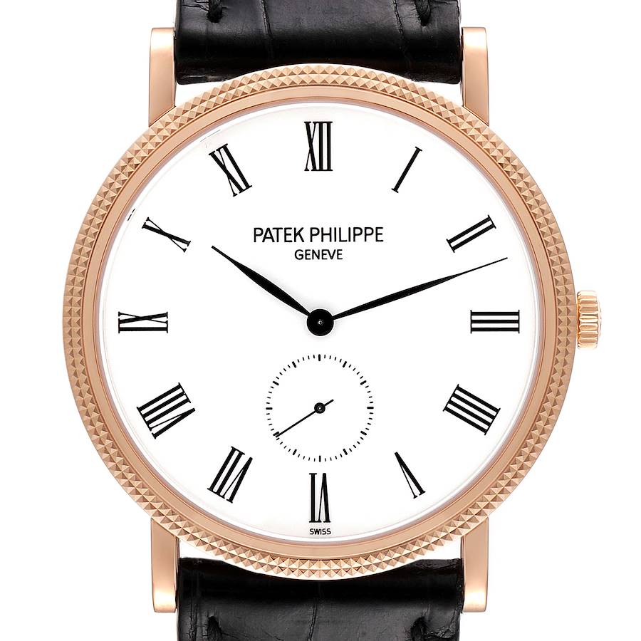 Patek Philippe Calatrava Rose Gold White Enamel Dial Mens Watch 5119 SwissWatchExpo