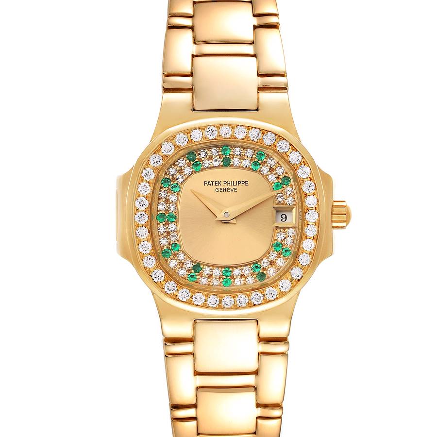 Patek Philippe Nautilus 18K Yellow Gold Diamond Emerald Ladies Watch 4700 SwissWatchExpo
