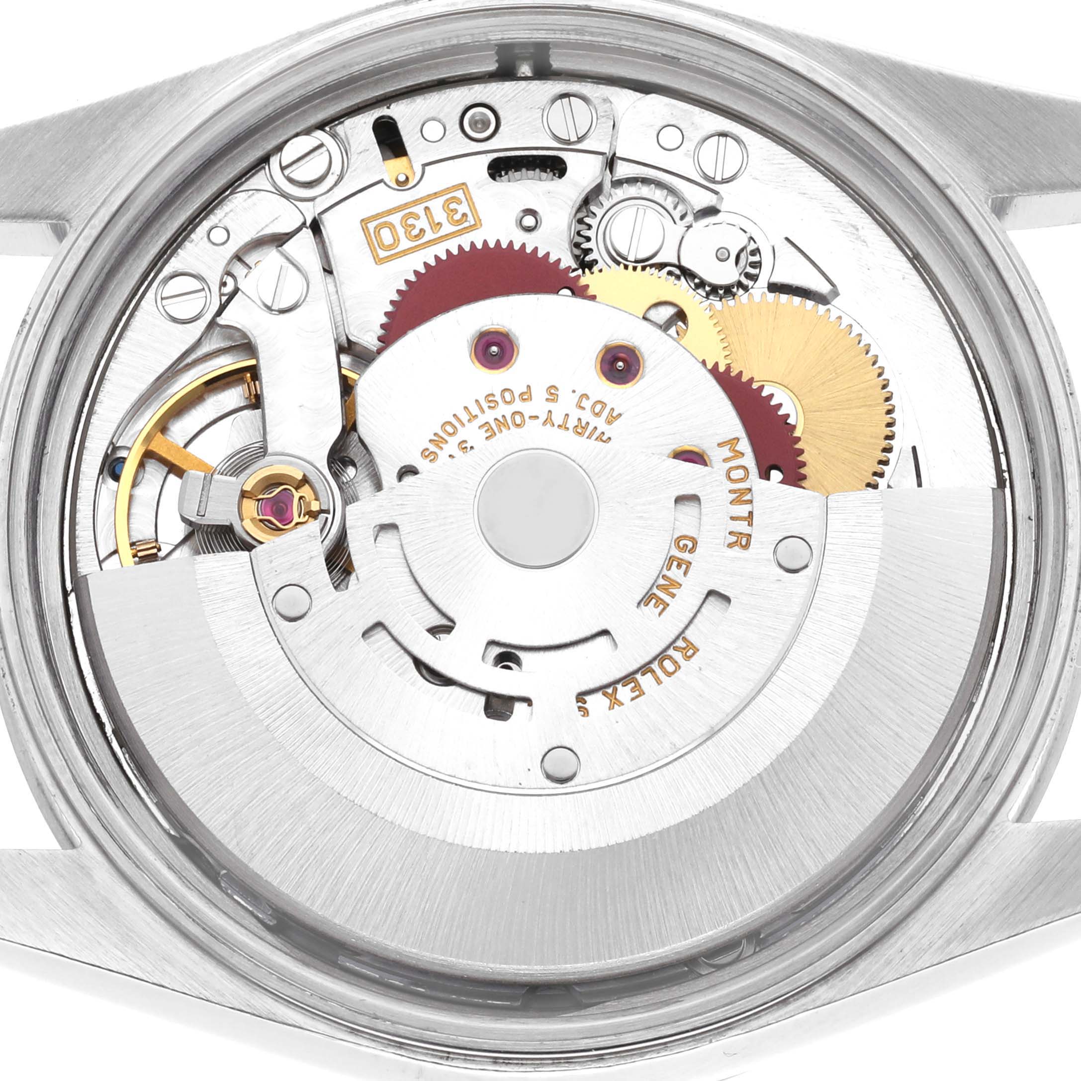 The image shows the internal mechanism of the Rolex Air-King 14000M Men's Stainless Steel Blue Dial 14000M Men's Stainless Steel Blue Dial watch from a top-down angle.