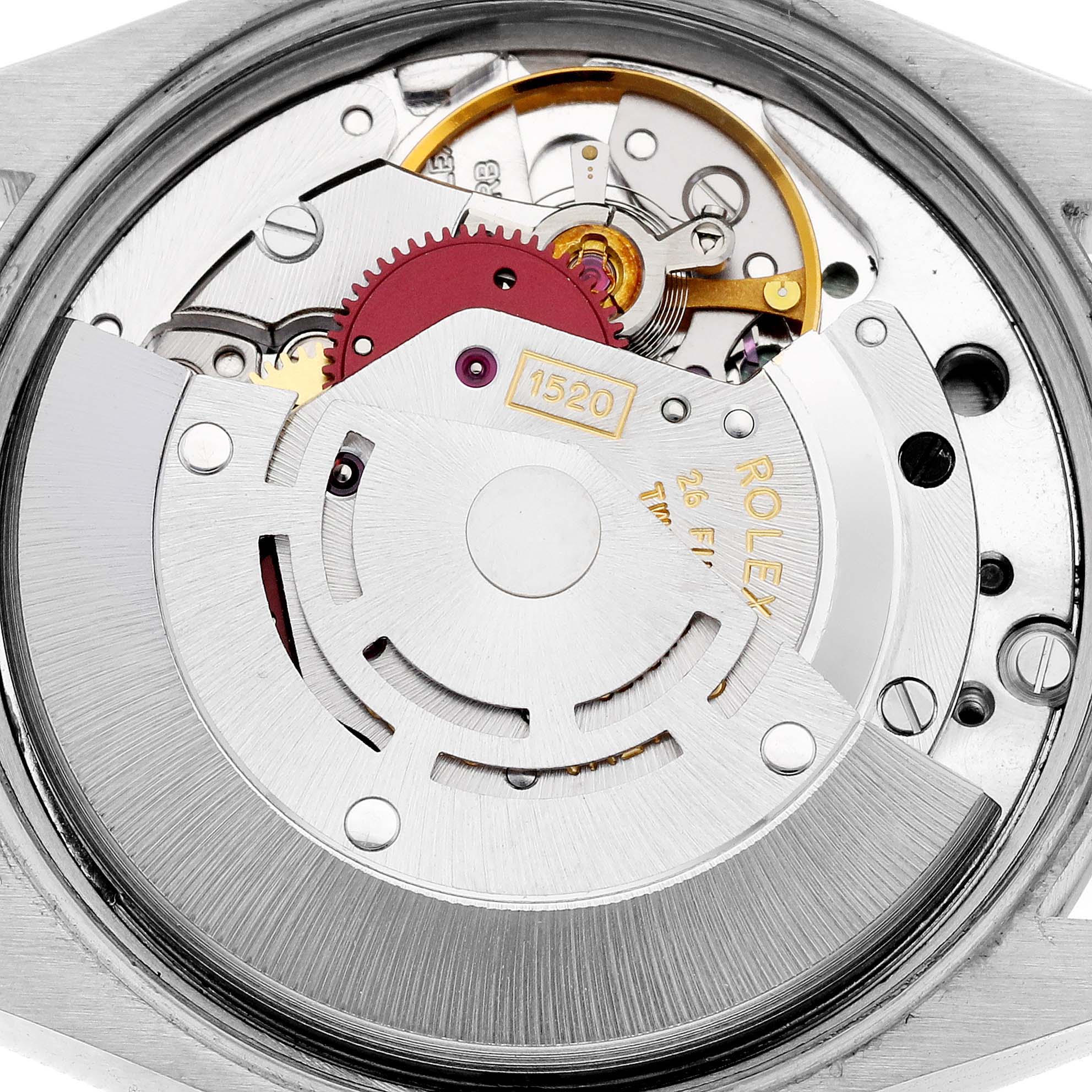 The image shows the inner mechanical movement of a Rolex Air-King 5500 Men's Stainless Steel Silver Dial 5500 Men's Stainless Steel Silver Dial watch from a top-down angle.
