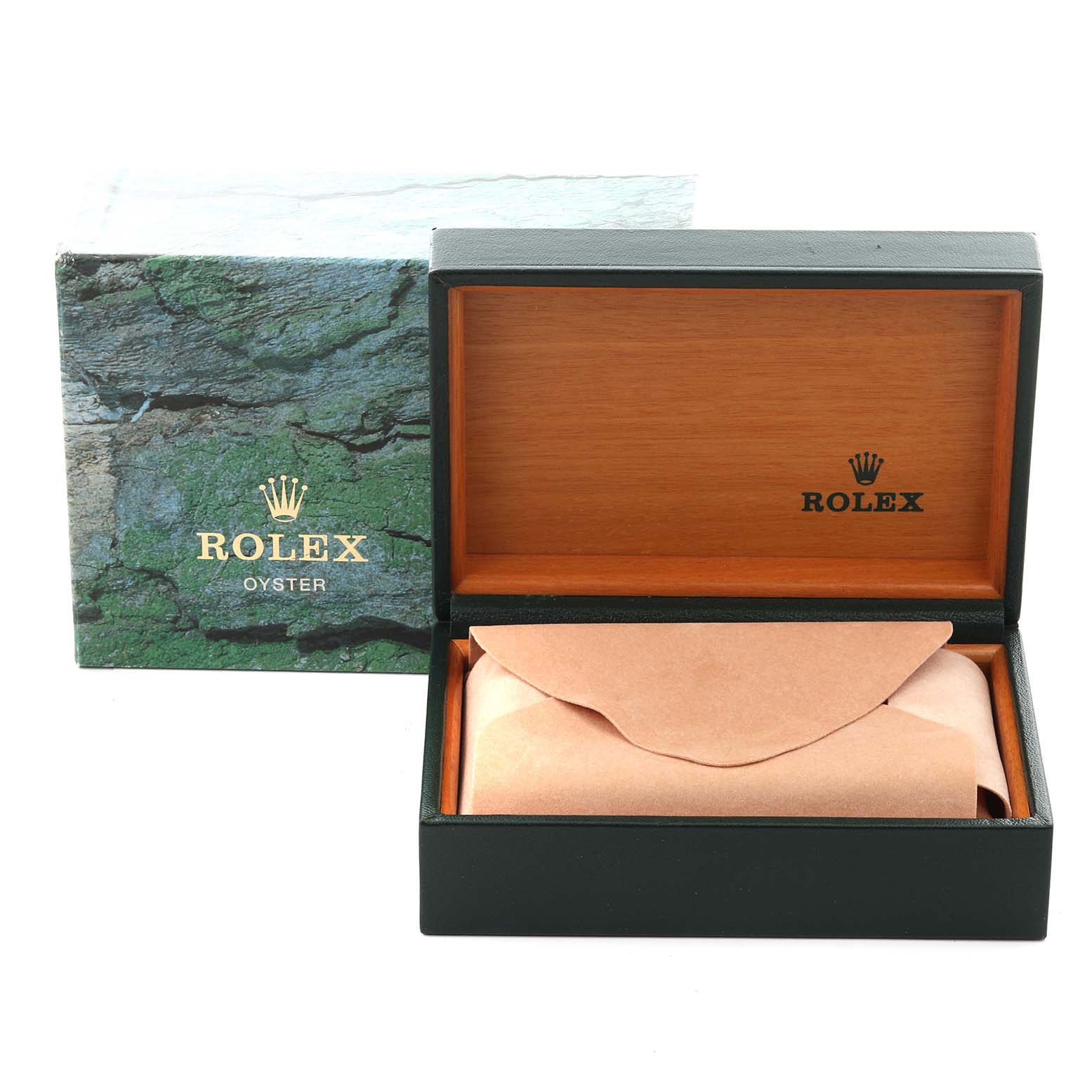 The image shows a Rolex Air-King 14000 Men's Stainless Steel Pink Dial 14000 Men's Stainless Steel Pink Dial watch box and outer packaging, with the inner cushion partially visible.