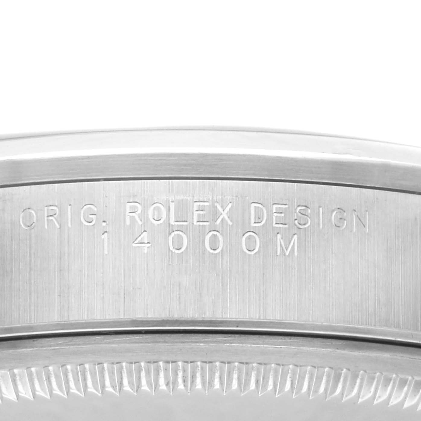 The image shows a close-up of the side of the Rolex Air-King 14000M Men's Stainless Steel Silver Dial 14000M Men's Stainless Steel Silver Dial watch, highlighting the engraved model number.
