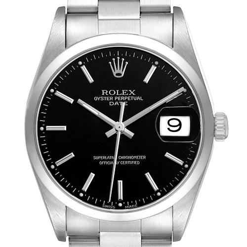Photo of Rolex Date Black Dial Smooth Bezel Steel Mens Watch 15200