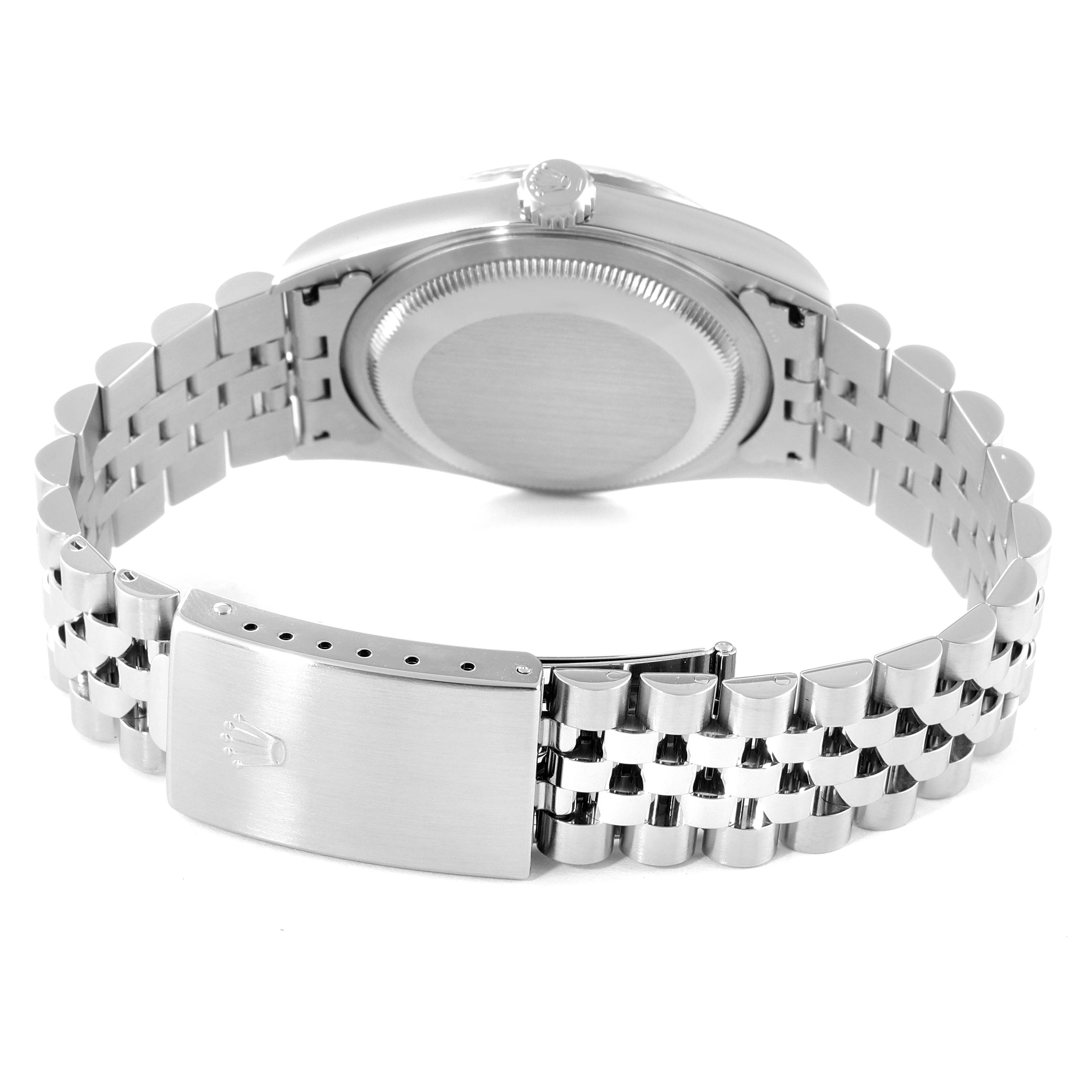 The image shows the back view, bracelet, and clasp of a Rolex Datejust 16234 Men's Stainless Steel Silver Dial 16234 Men's Stainless Steel Silver Dial watch.