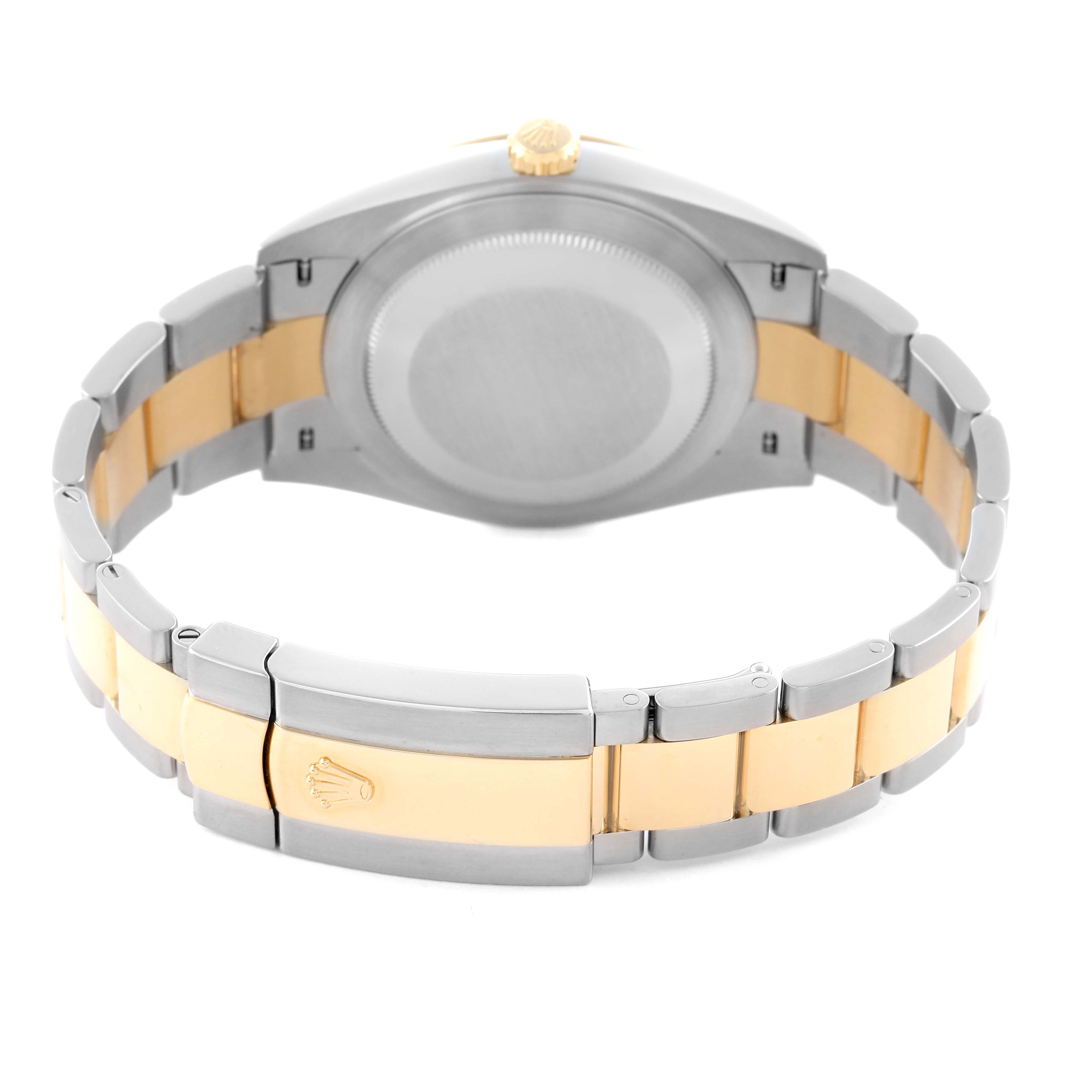 The image shows the back side and bracelet of the Rolex Datejust 41 126303 Men's Steel and Gold (two tone) Silver Dial 126303 Men's Steel and Gold (two tone) Silver Dial model, highlighting the clasp and mixed metal links.