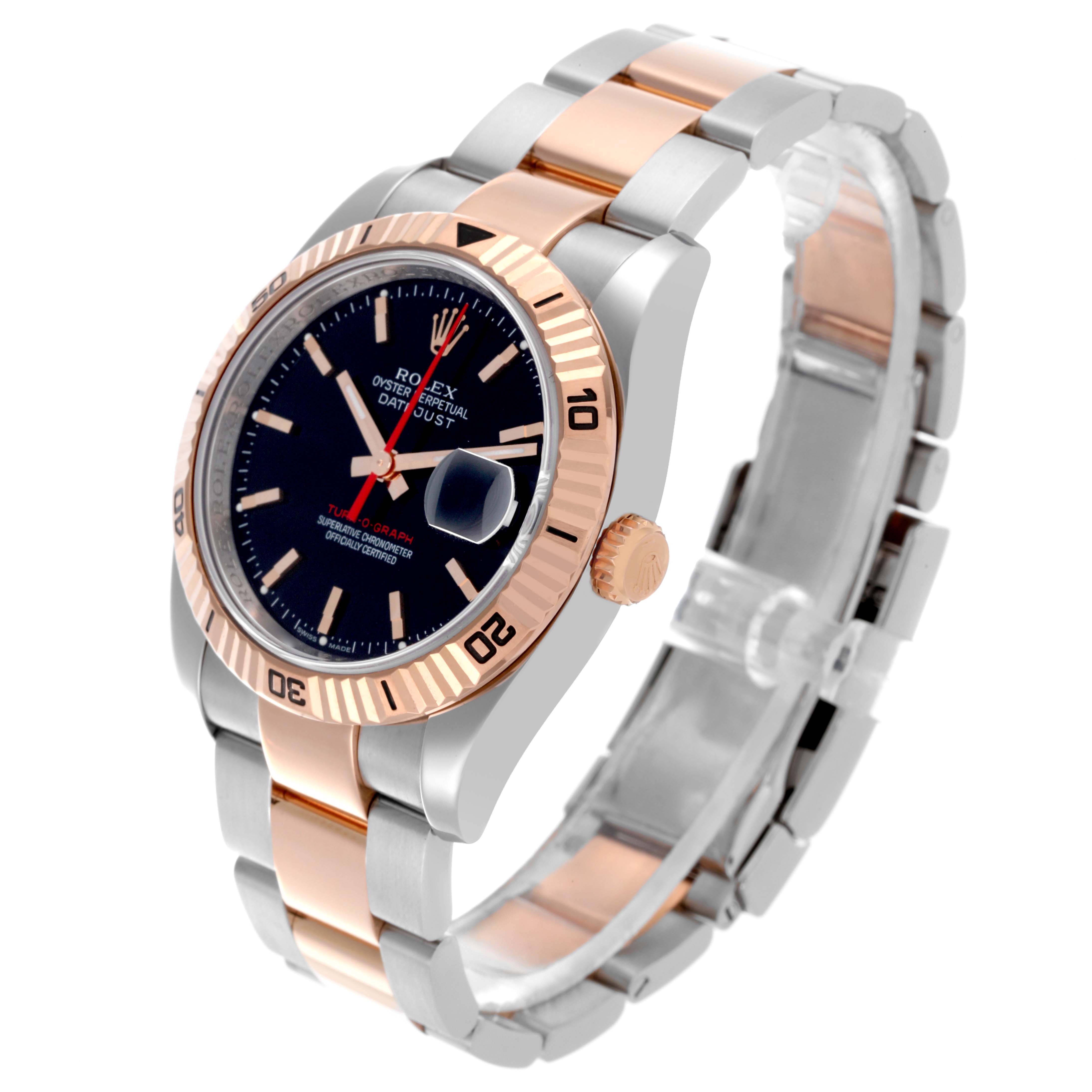The Rolex Turn-o-Graph 116261 Men's Steel and Gold (two tone) Black Dial 116261 Men's Steel and Gold (two tone) Black Dial watch is shown at a three-quarter angle, displaying the face, bezel, crown, and part of the bracelet.