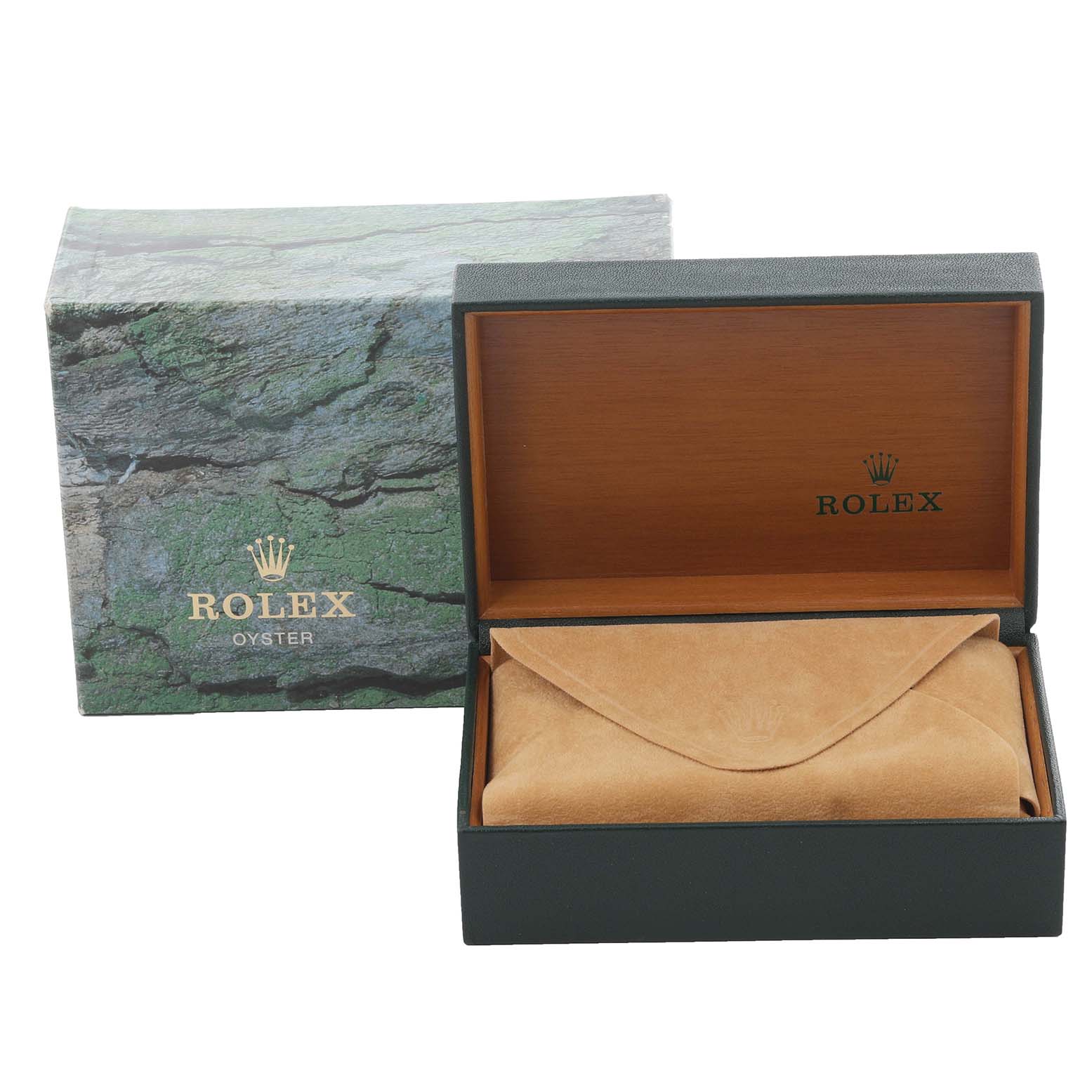 The image shows a Rolex Turn-o-Graph 16264 Men's Stainless Steel Silver Dial 16264 Men's Stainless Steel Silver Dial watch box and pouch, with both outer and inner boxes visible.
