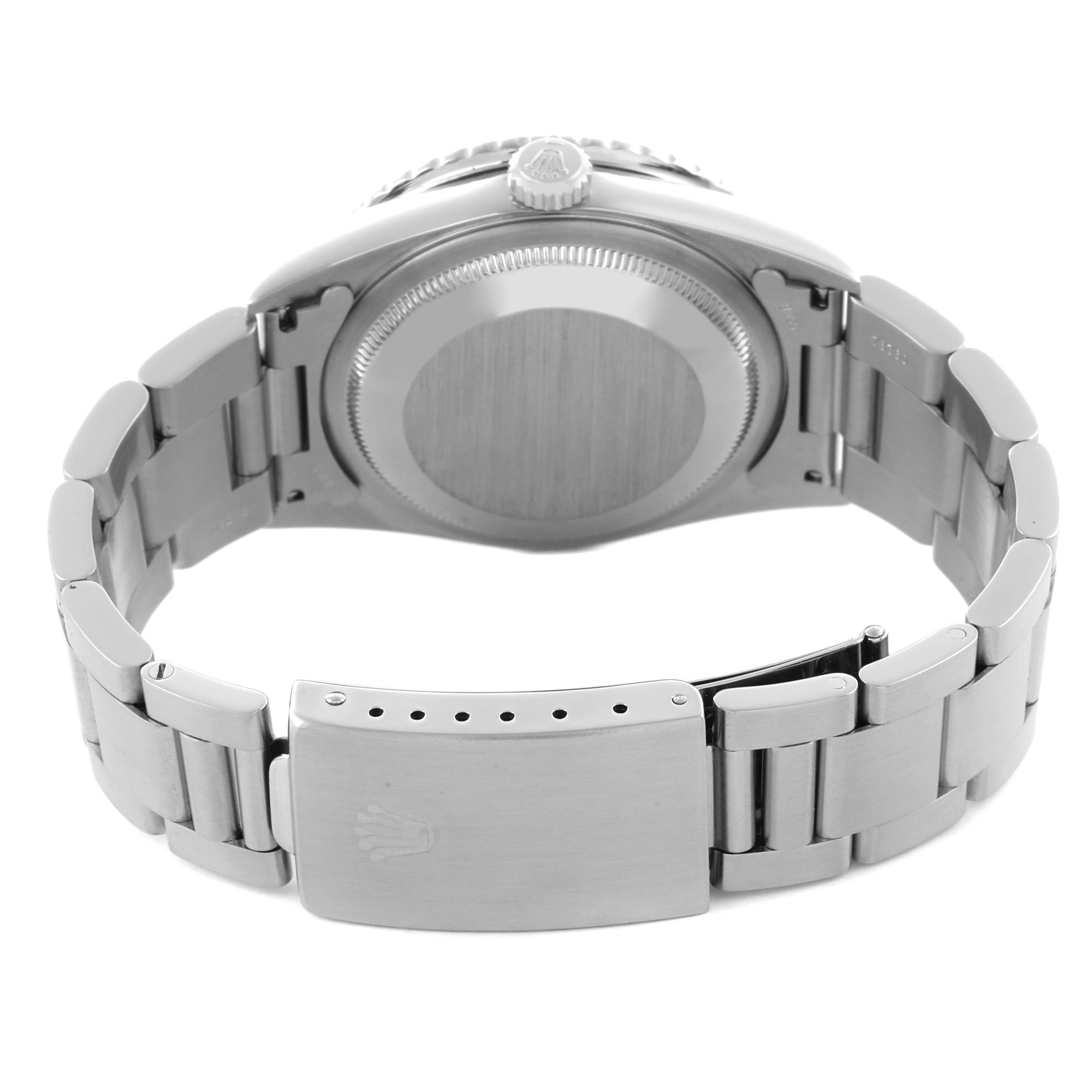 The image shows the back case and bracelet clasp of a Rolex Turn-o-Graph 16264 Men's Stainless Steel Silver Dial 16264 Men's Stainless Steel Silver Dial watch from a rear angle.