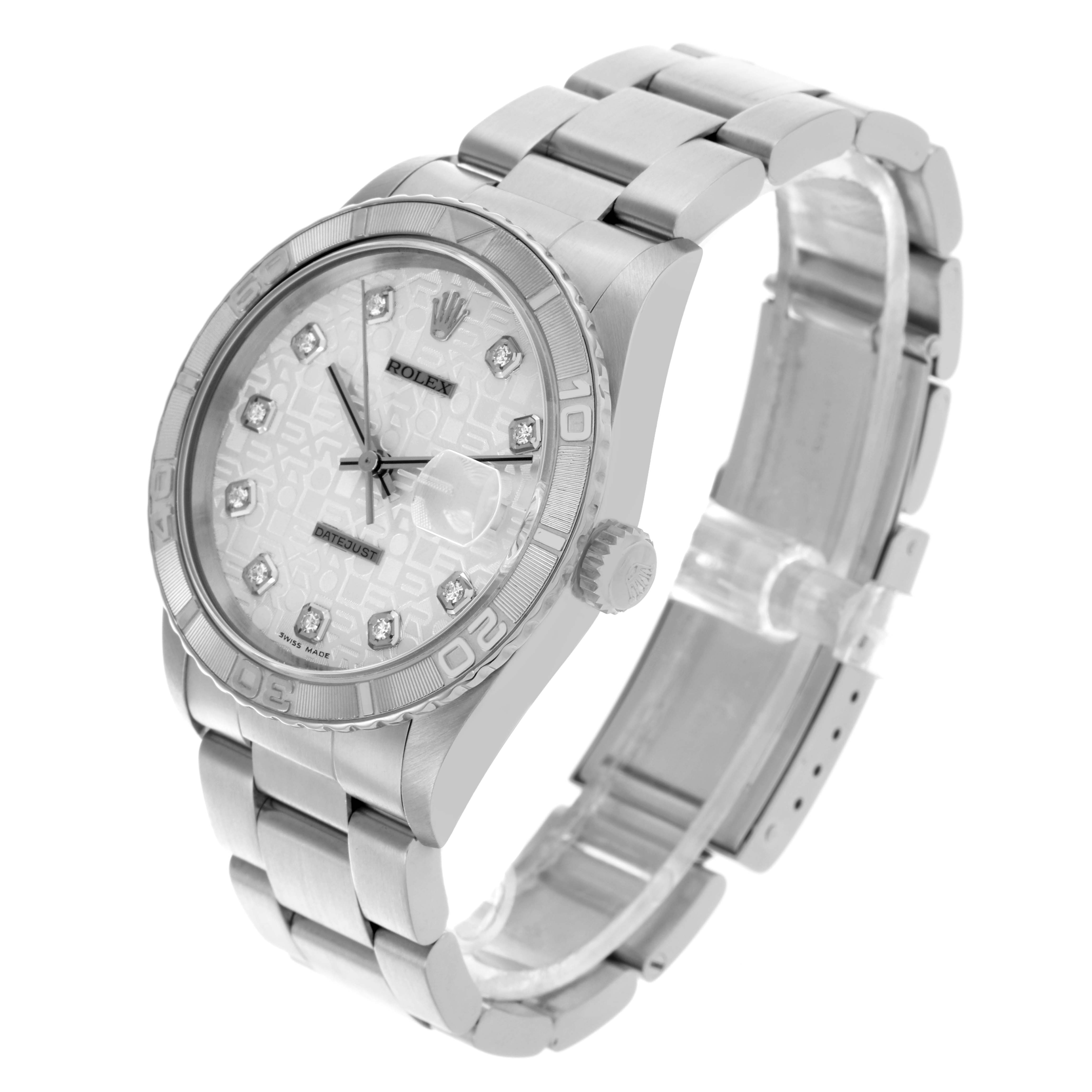 The Rolex Turn-o-Graph 16264 Men's Stainless Steel Silver Dial 16264 Men's Stainless Steel Silver Dial watch is shown at a slight angle displaying the dial, bezel, bracelet, and crown.