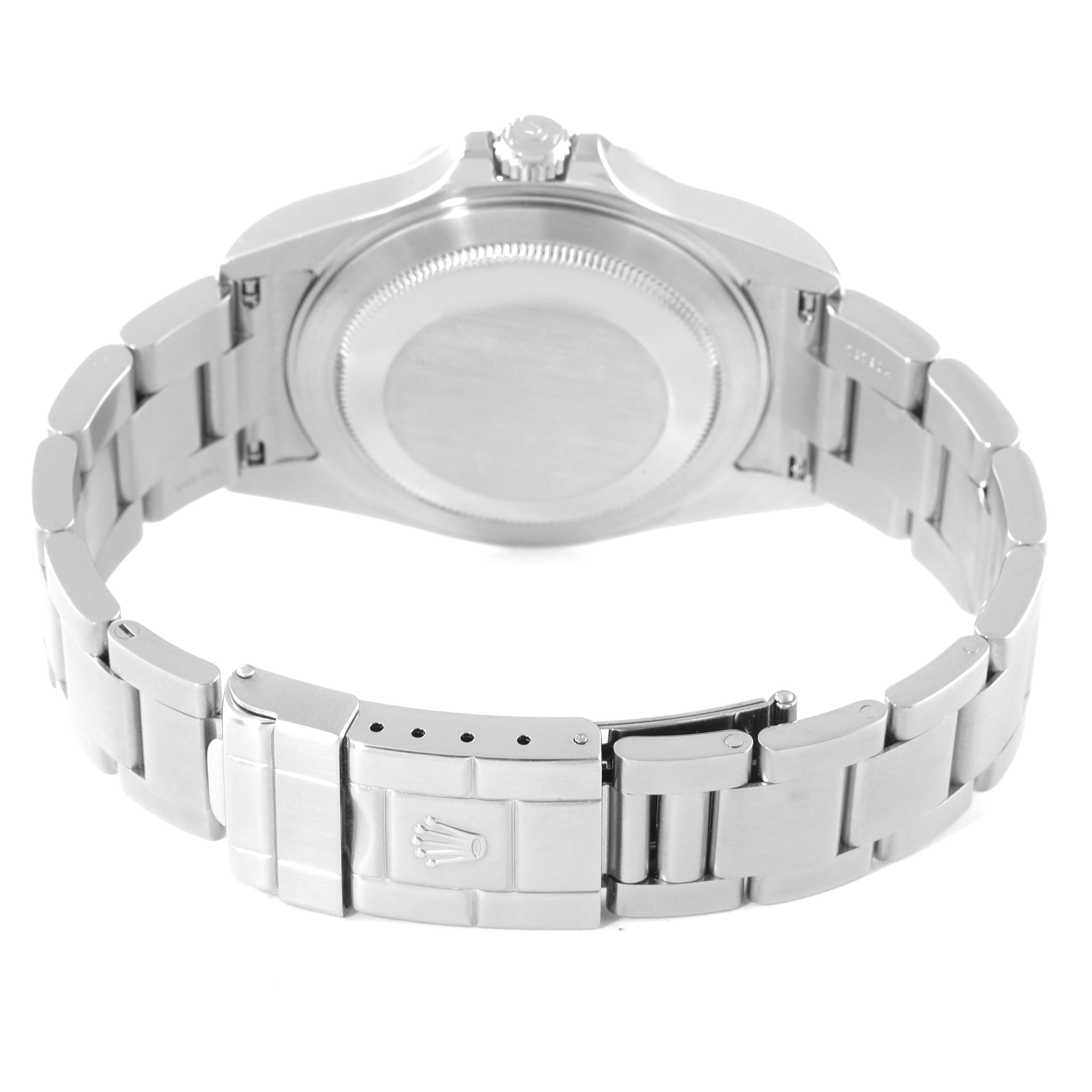 The image shows the back case and bracelet of a Rolex Explorer 16570 Men
s Stainless Steel White Dial 16570 Men
s Stainless Steel White Dial watch.