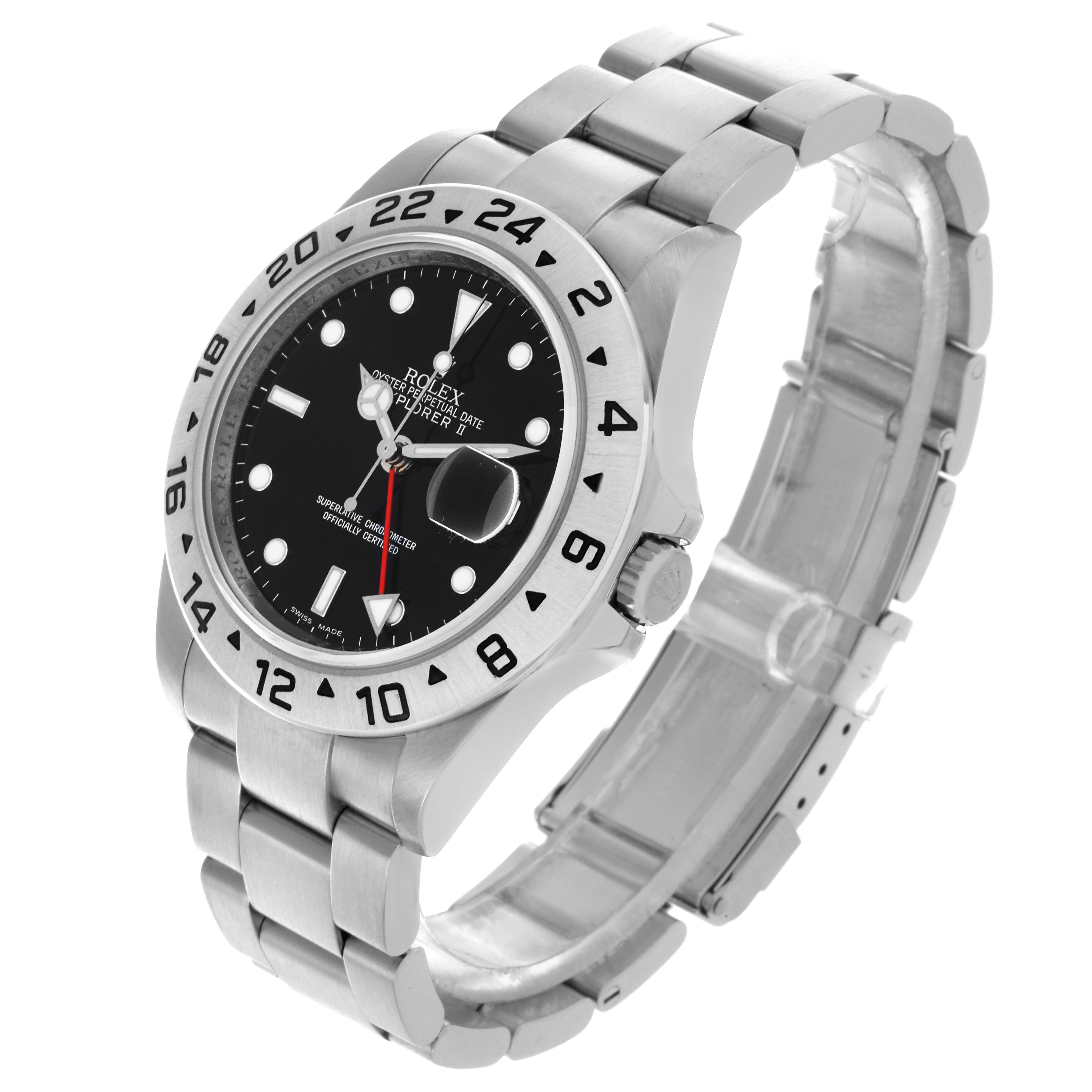 The Rolex Explorer 16570T Men's Stainless Steel Black Dial 16570T Men's Stainless Steel Black Dial watch is shown from a three-quarter angle, highlighting the bezel, dial, crown, and bracelet.