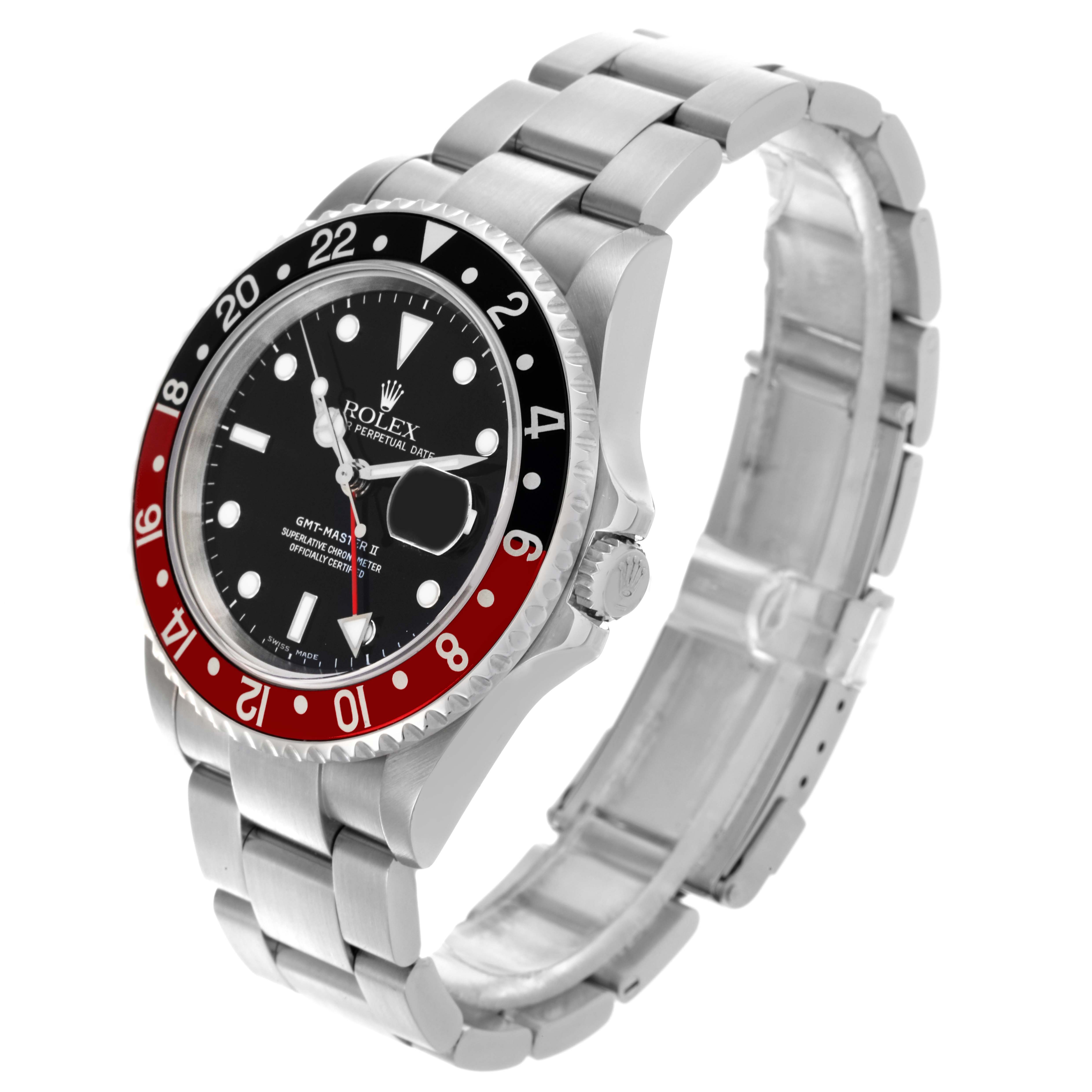 The Rolex GMT-Master 16710 Men
s Stainless Steel Black Dial 16710 Men
s Stainless Steel Black Dial watch is shown at a three-quarter angle, displaying the bezel, dial, and bracelet.