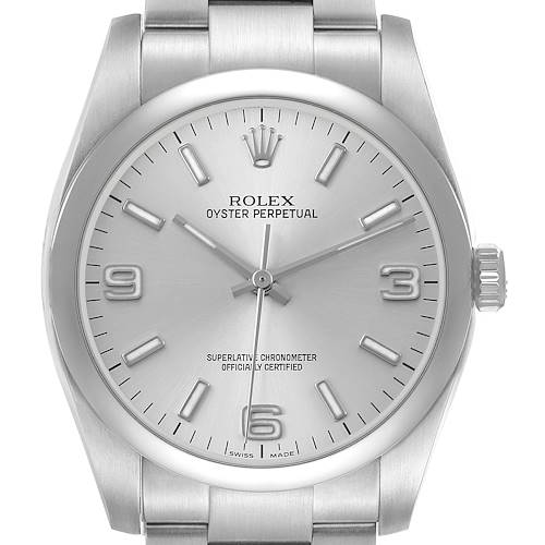 Photo of Rolex Oyster Perpetual 36 Silver Dial Steel Mens Watch 116000 Card