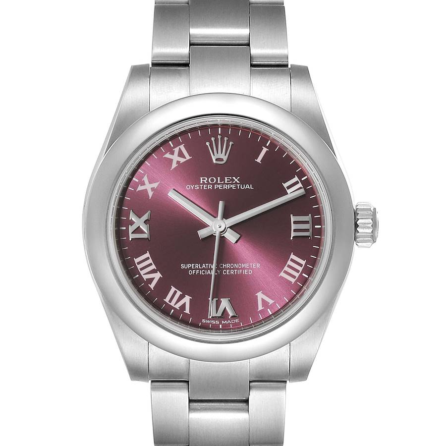 Rolex Oyster Perpetual Midsize Red Grape Dial Ladies Watch 177200 Unworn SwissWatchExpo