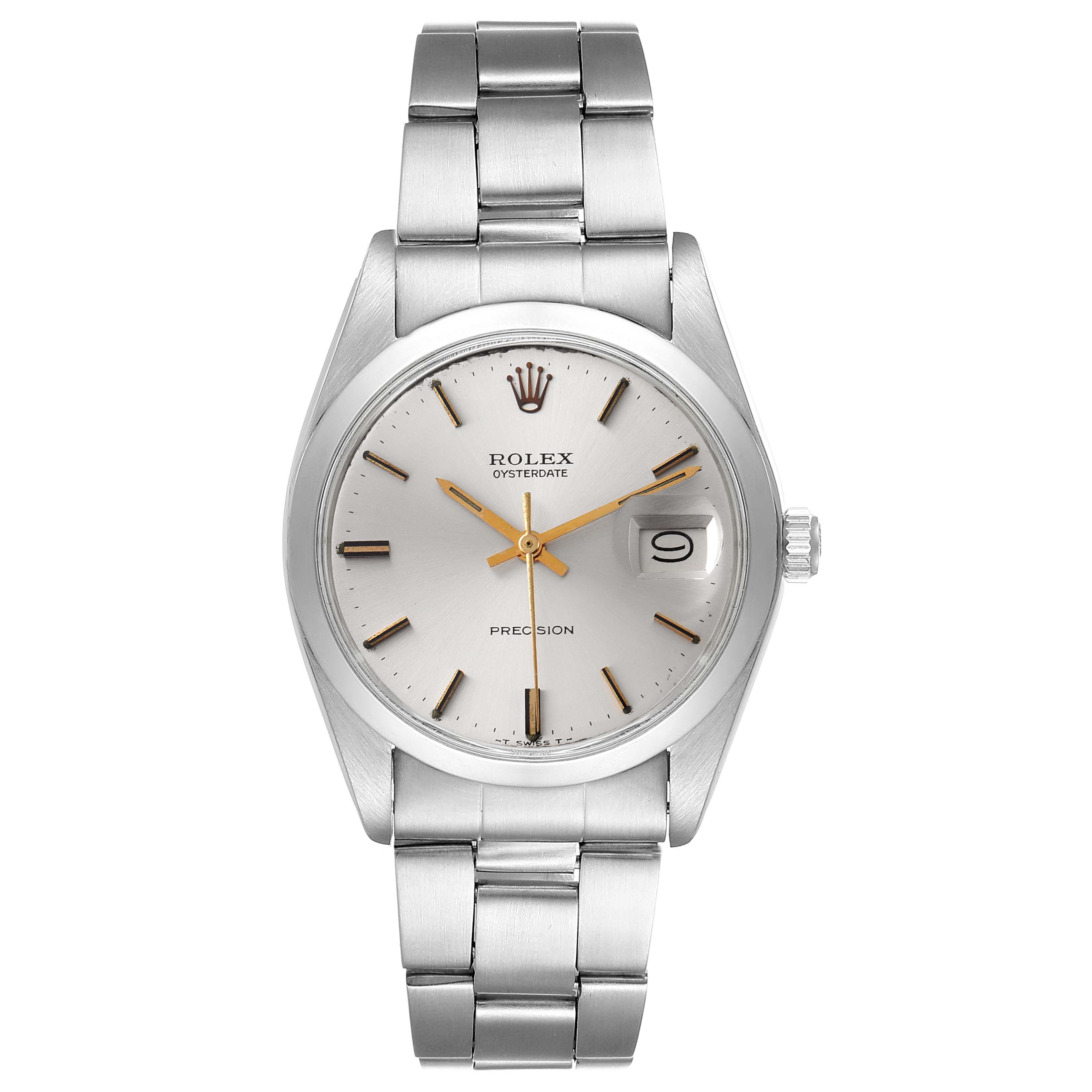 This image shows a frontal view of the Vintage Collection Rolex Precision Oysterdate watch, displaying its face and bracelet.