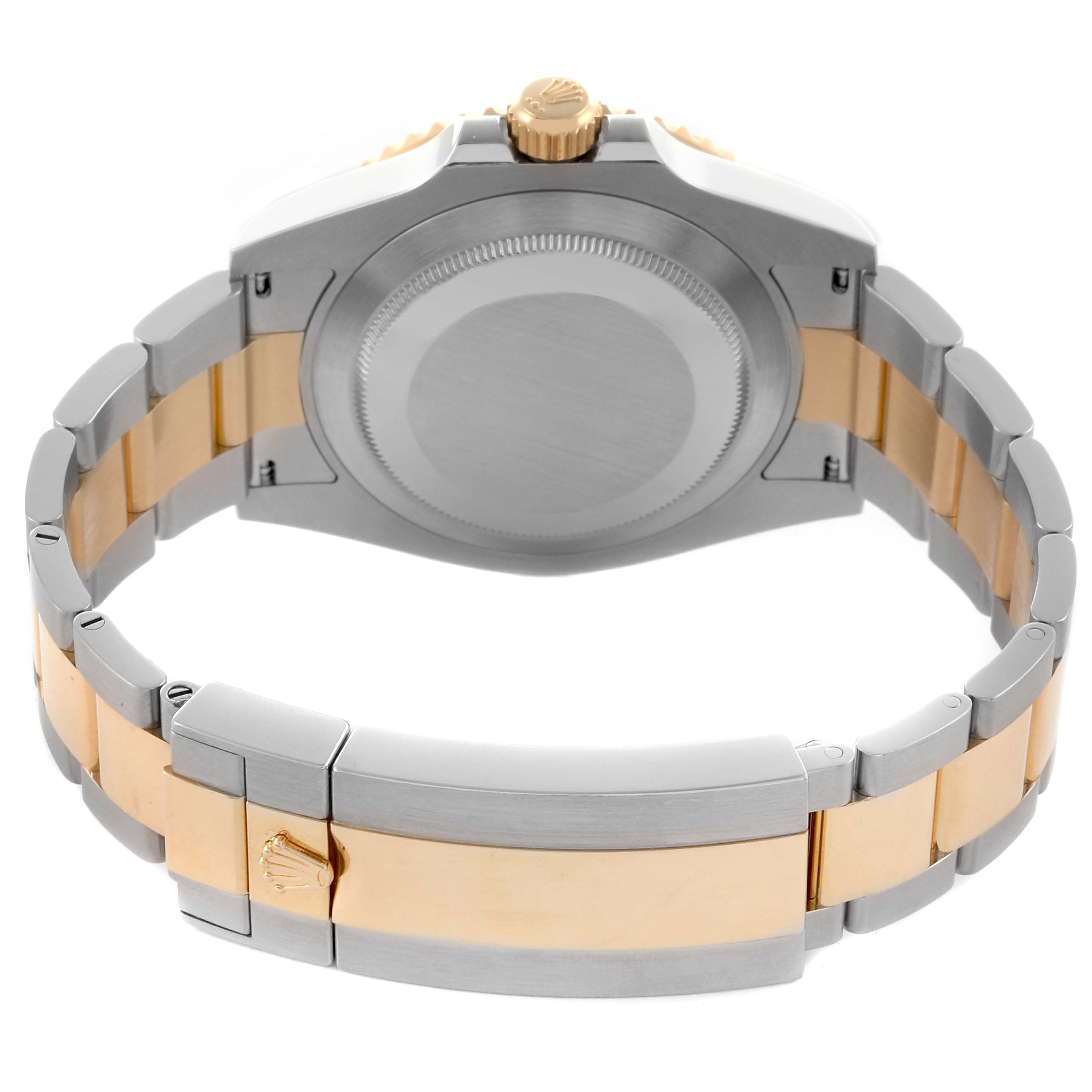 The image shows the back and band of a Rolex Submariner 126613LB Men's Steel and Gold (two tone) Blue Dial 126613LB Men's Steel and Gold (two tone) Blue Dial, highlighting its two-tone metal bracelet and case back.