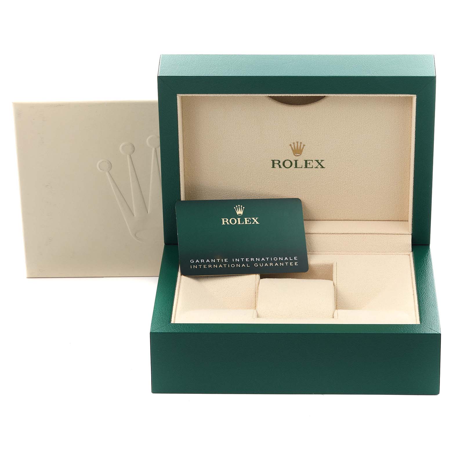 The image shows the open box for a Rolex Submariner 126613LB Men's Steel and Gold (two tone) Blue Dial 126613LB Men's Steel and Gold (two tone) Blue Dial, displaying the interior and a guarantee card.
