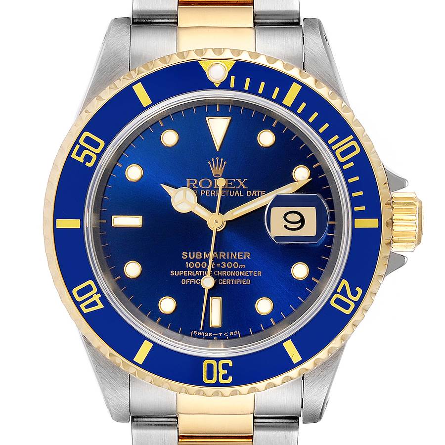 Rolex Submariner Blue Dial Steel Yellow Gold Mens Watch 16613 Papers SwissWatchExpo