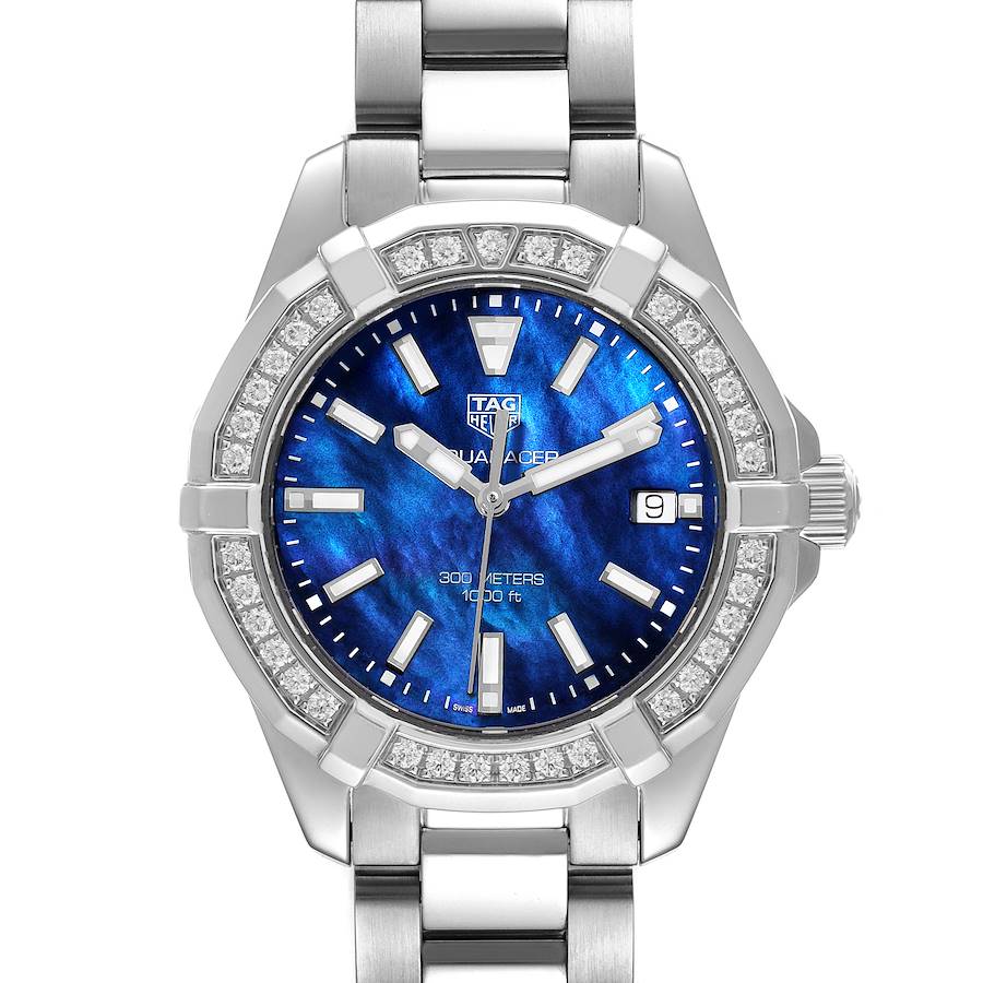 TAG Heuer Aquaracer Blue MOP Diamond Ladies Watch WAY1311 Box Card SwissWatchExpo