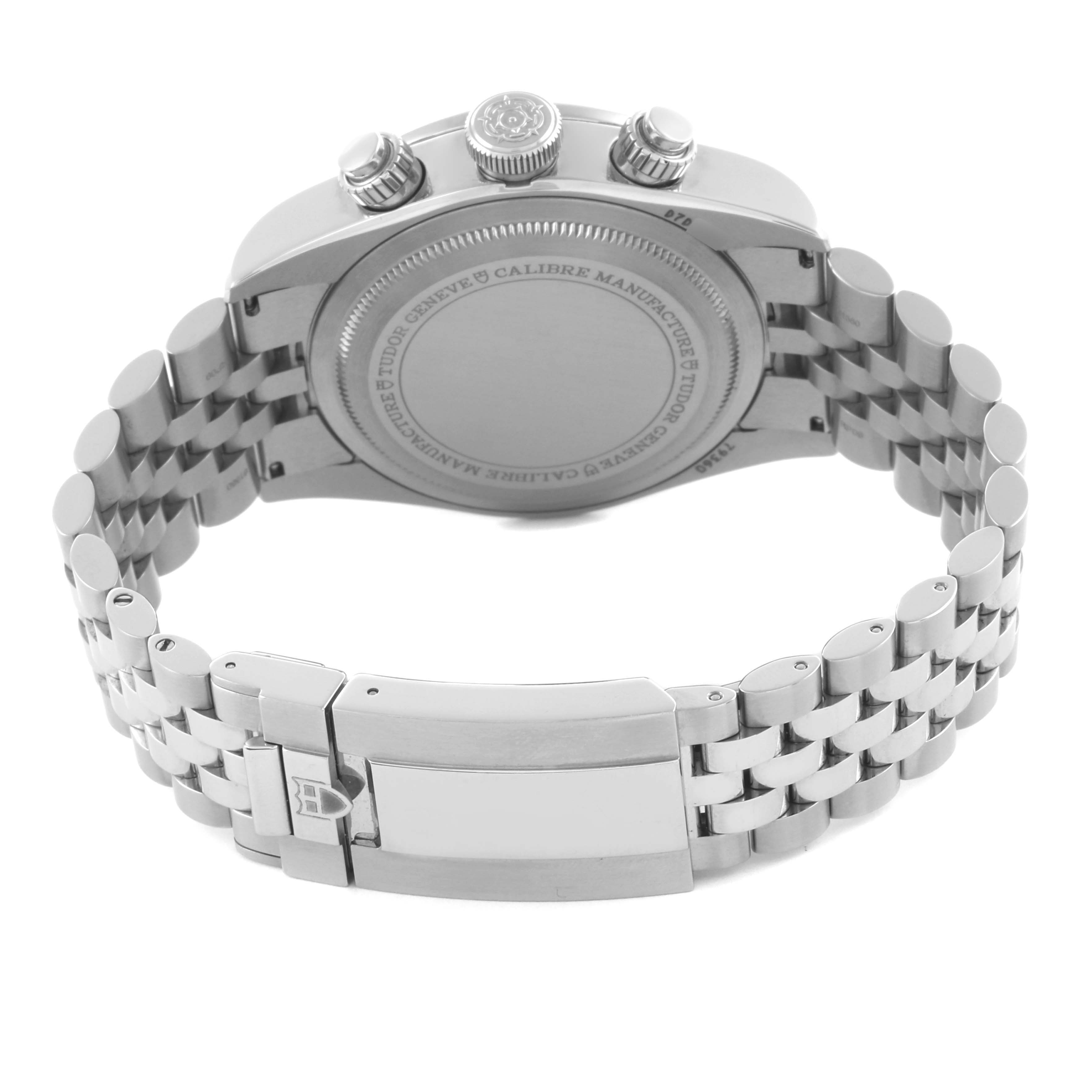 The image shows the case back and bracelet of a Tudor Heritage Black Bay M79360N-0019 Men's Stainless Steel Pink Dial M79360N-0019 Men's Stainless Steel Pink Dial watch from a rear angle.