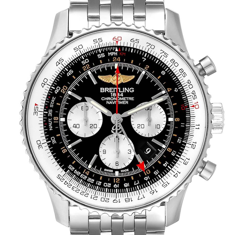 Breitling Navitimer GMT 48 Black Dial Steel Mens Watch AB0441 Box Papers SwissWatchExpo