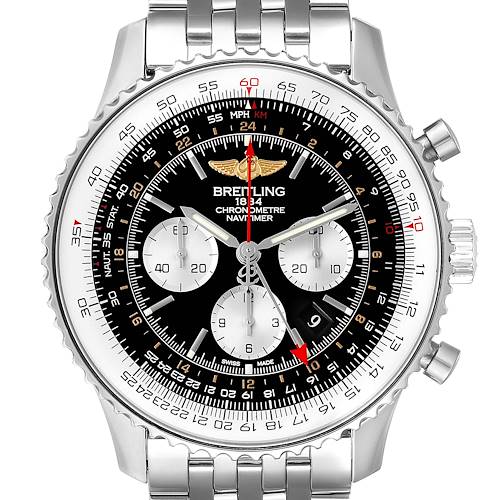 Photo of Breitling Navitimer GMT 48 Black Dial Steel Mens Watch AB0441 Box Papers