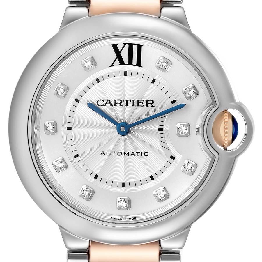 Cartier Ballon Bleu Midsize Steel Rose Gold Diamond Ladies Watch W3BB0018 SwissWatchExpo