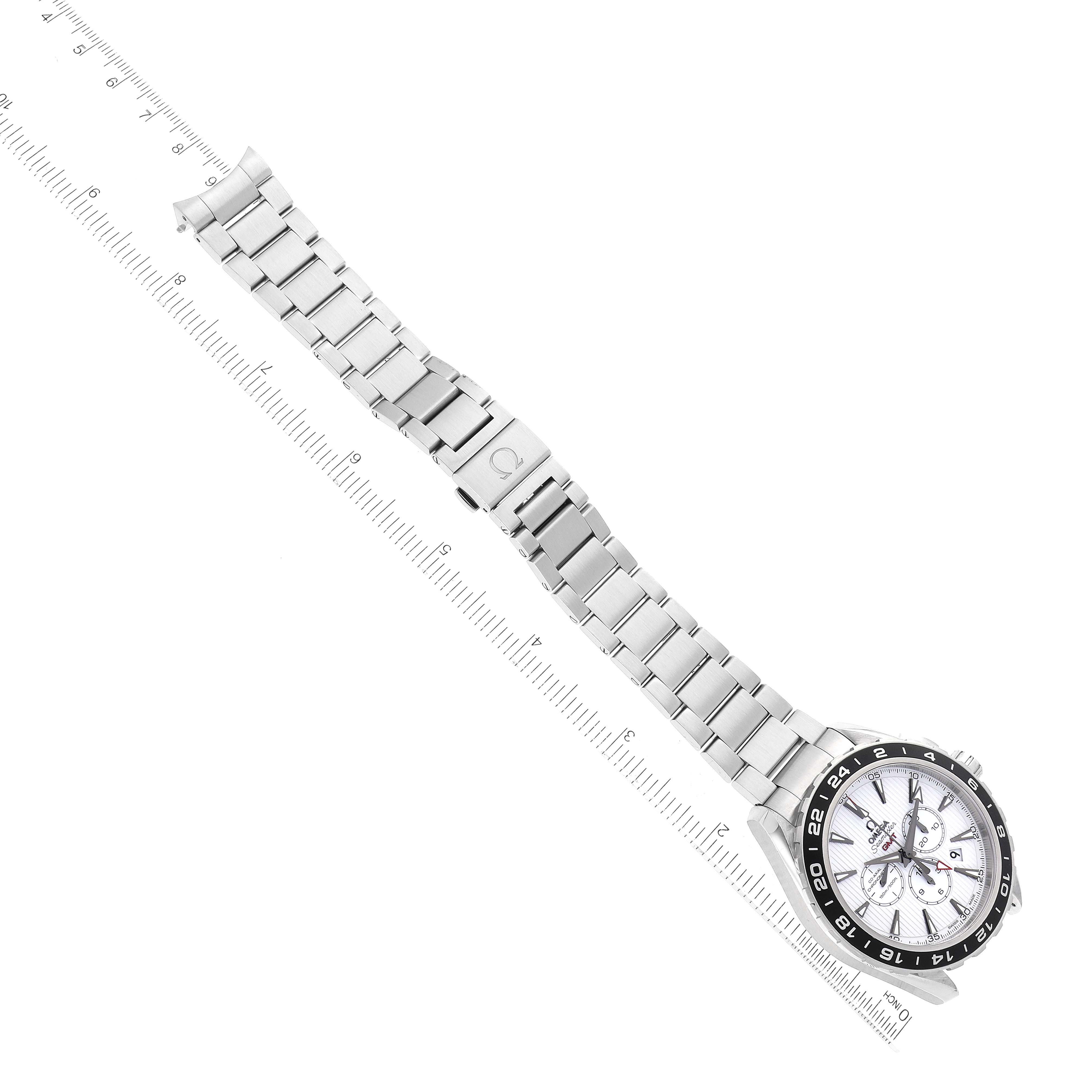 The image shows an Omega Seamaster 231.10.44.52.04.001 Men
s Stainless Steel White Dial 231.10.44.52.04.001 Men
s Stainless Steel White Dial watch from a top-down angle, displaying the face, bezel, and metal bracelet with clasp.