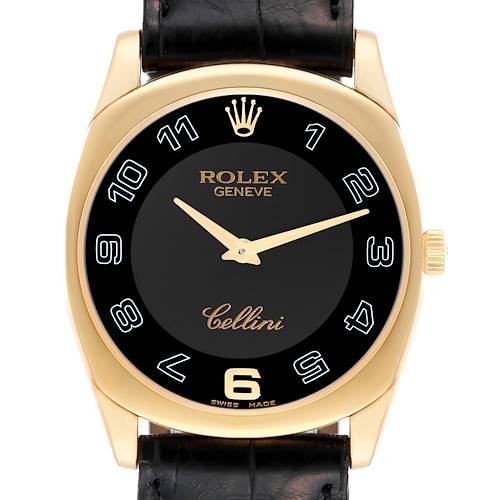 Photo of Rolex Cellini Danaos Yellow Gold Black Strap Mens Watch 4233