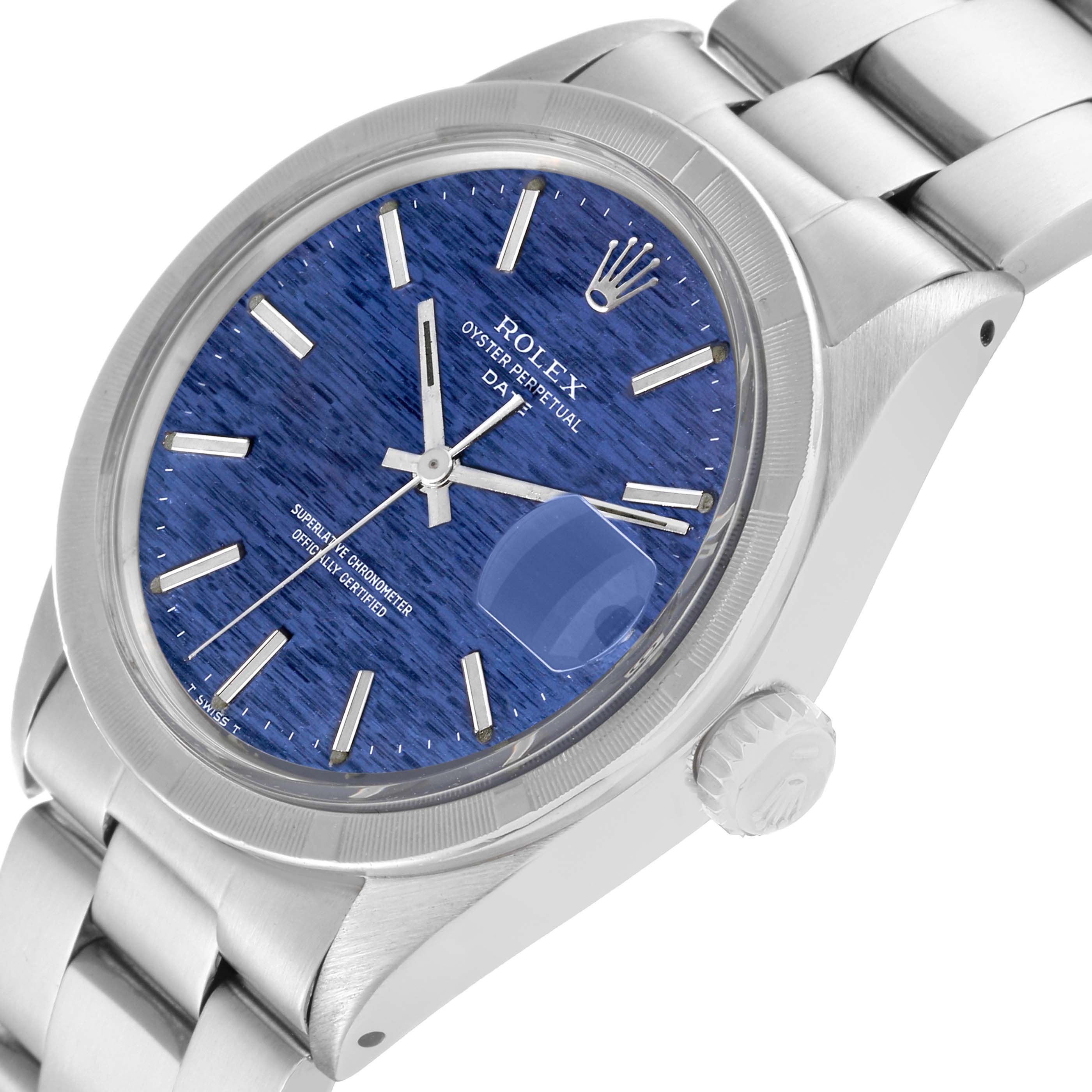 The Rolex Vintage Collection 1501 Men's Stainless Steel Blue Dial 1501 Men's Stainless Steel Blue Dial watch is shown at an angled view highlighting the face, crown, and a portion of the bracelet.