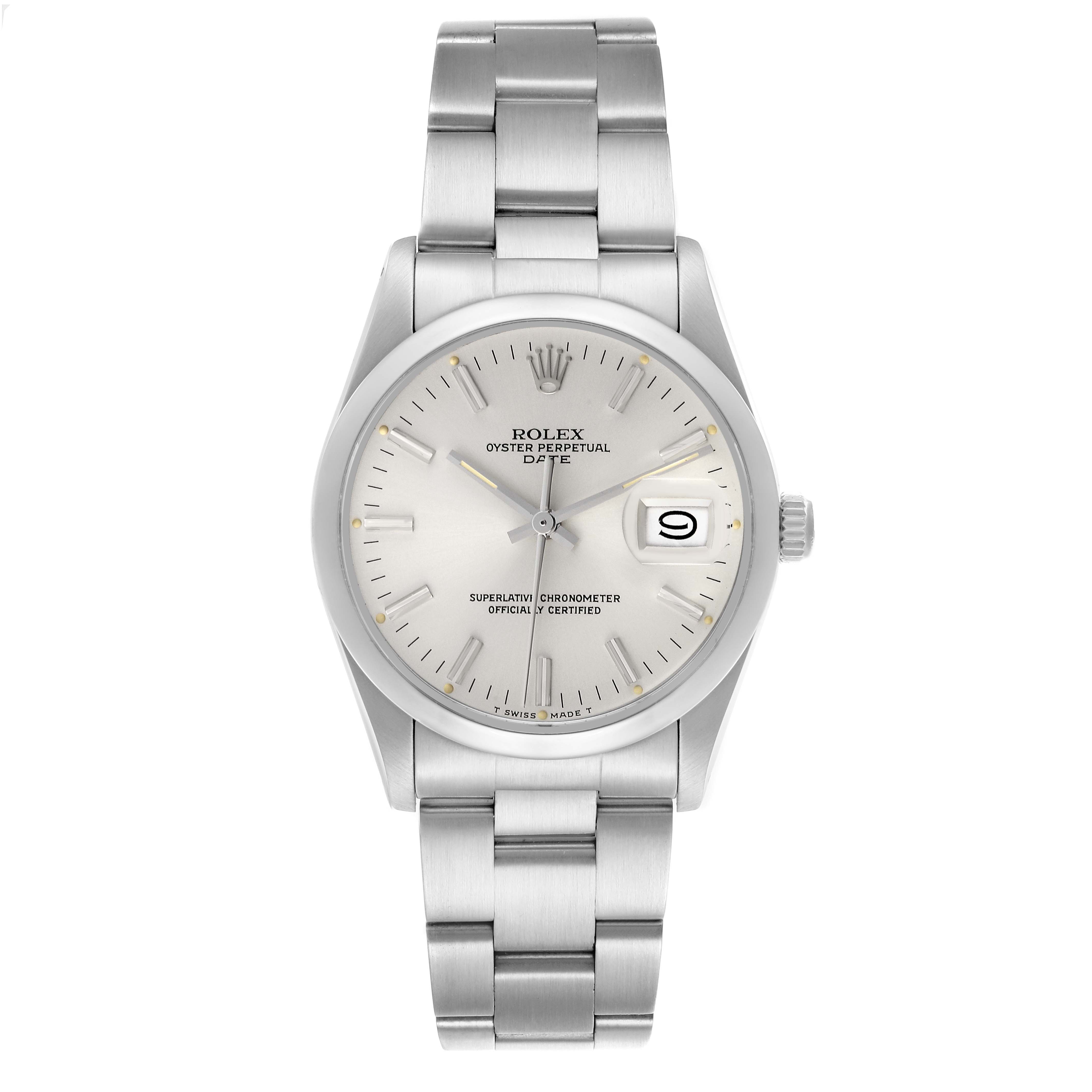 The Rolex Vintage Collection 15000 Men's Stainless Steel Silver Dial 15000 Men's Stainless Steel Silver Dial watch is shown from the front, displaying the dial, hands, date, and entire band.