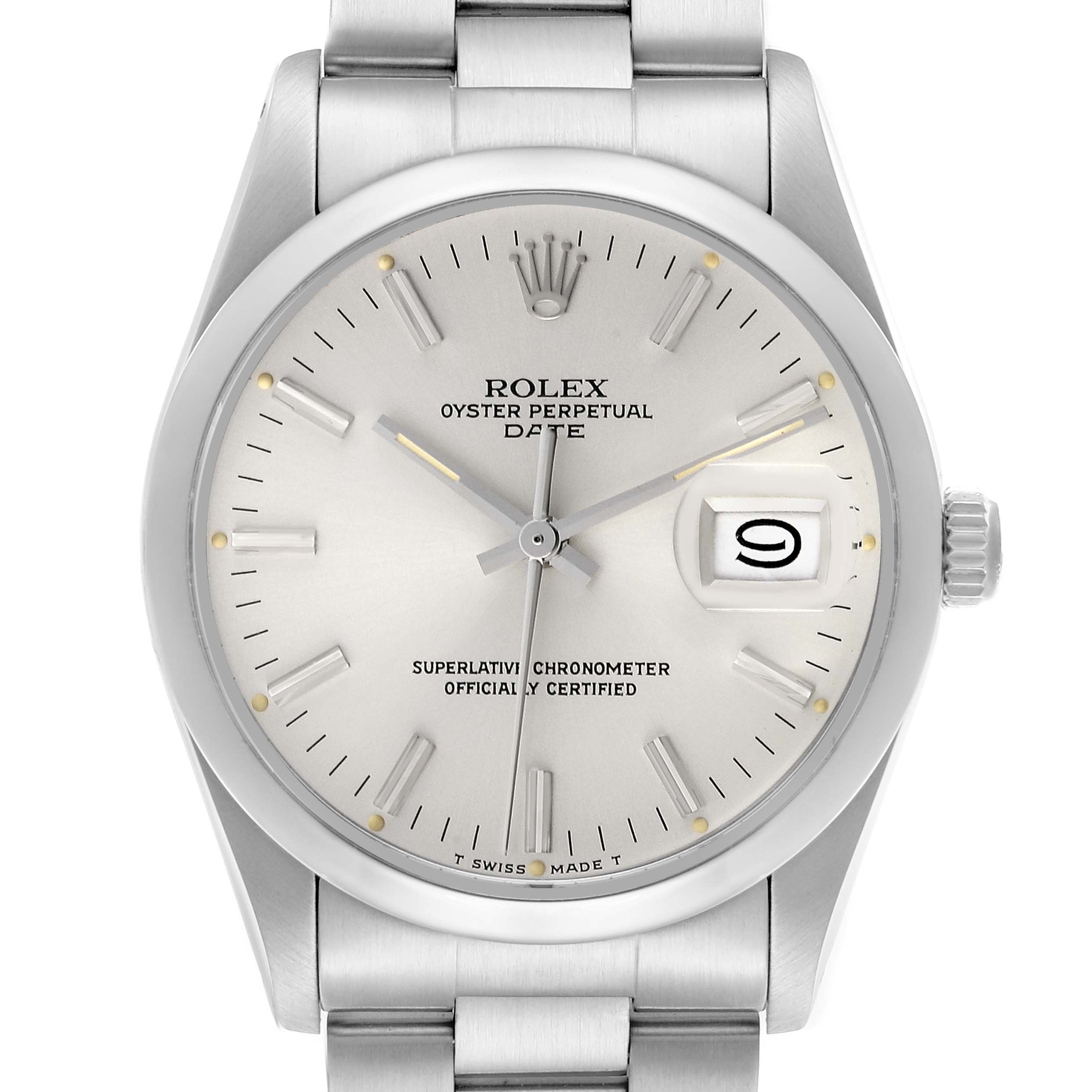 The Rolex Vintage Collection 15000 Men's Stainless Steel Silver Dial 15000 Men's Stainless Steel Silver Dial model is shown from the front, displaying the dial, hands, date window, and part of the bracelet.